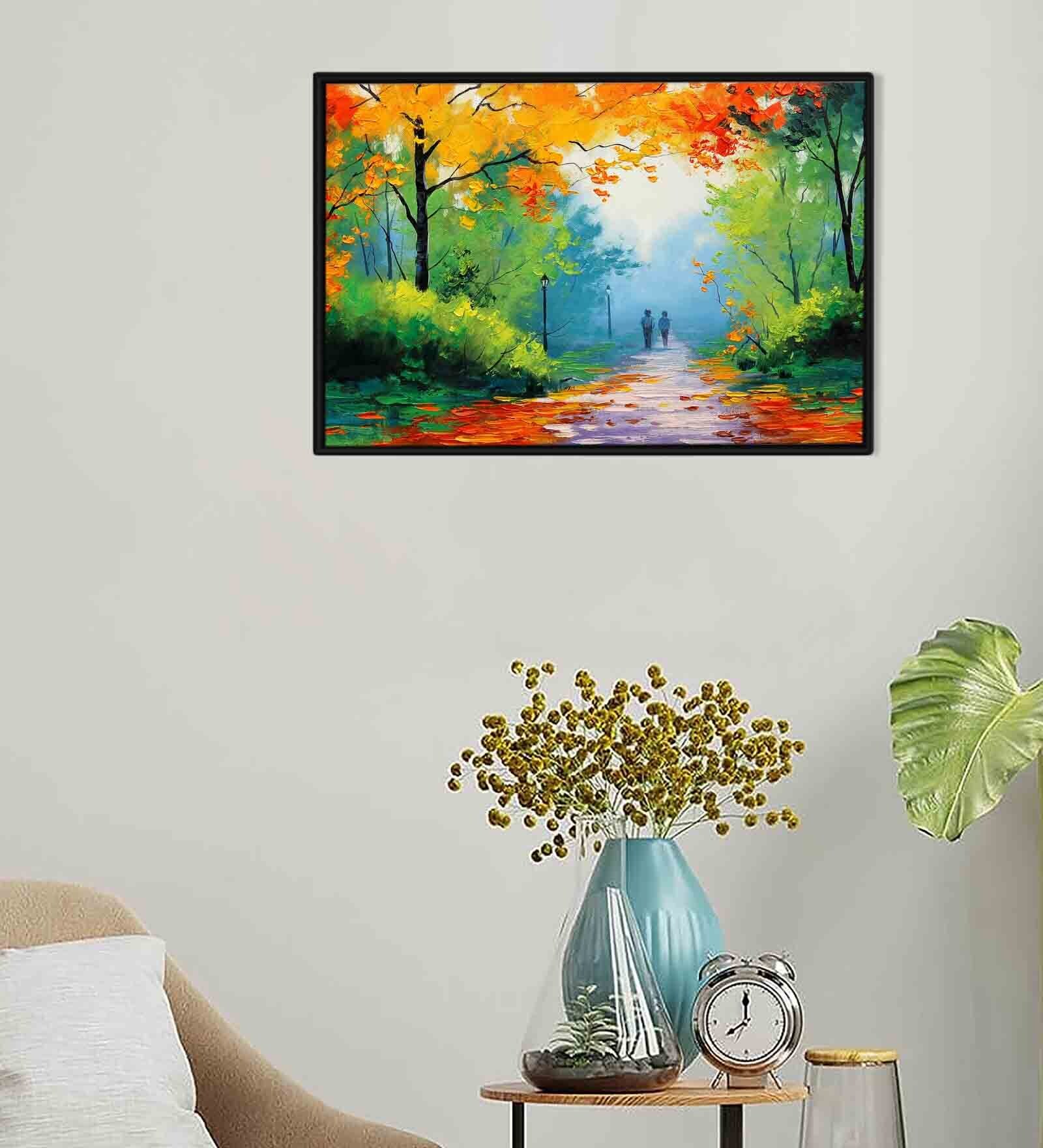 Forest Tree Scenery Multicolour Synthetic Wood Framed Canvas Wall Painting