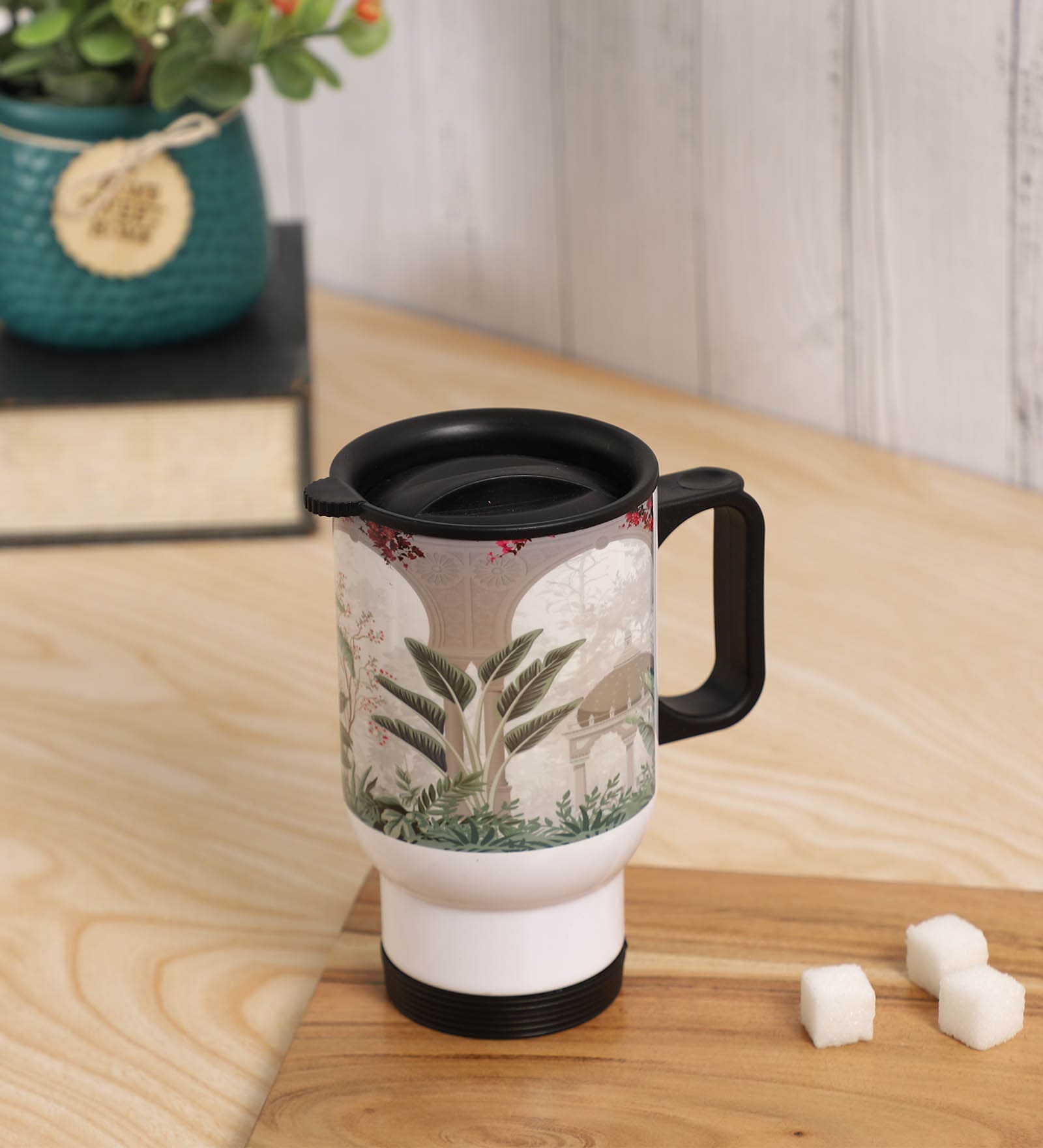 Fort Design & Green Leaves Printed Steel Tumbler