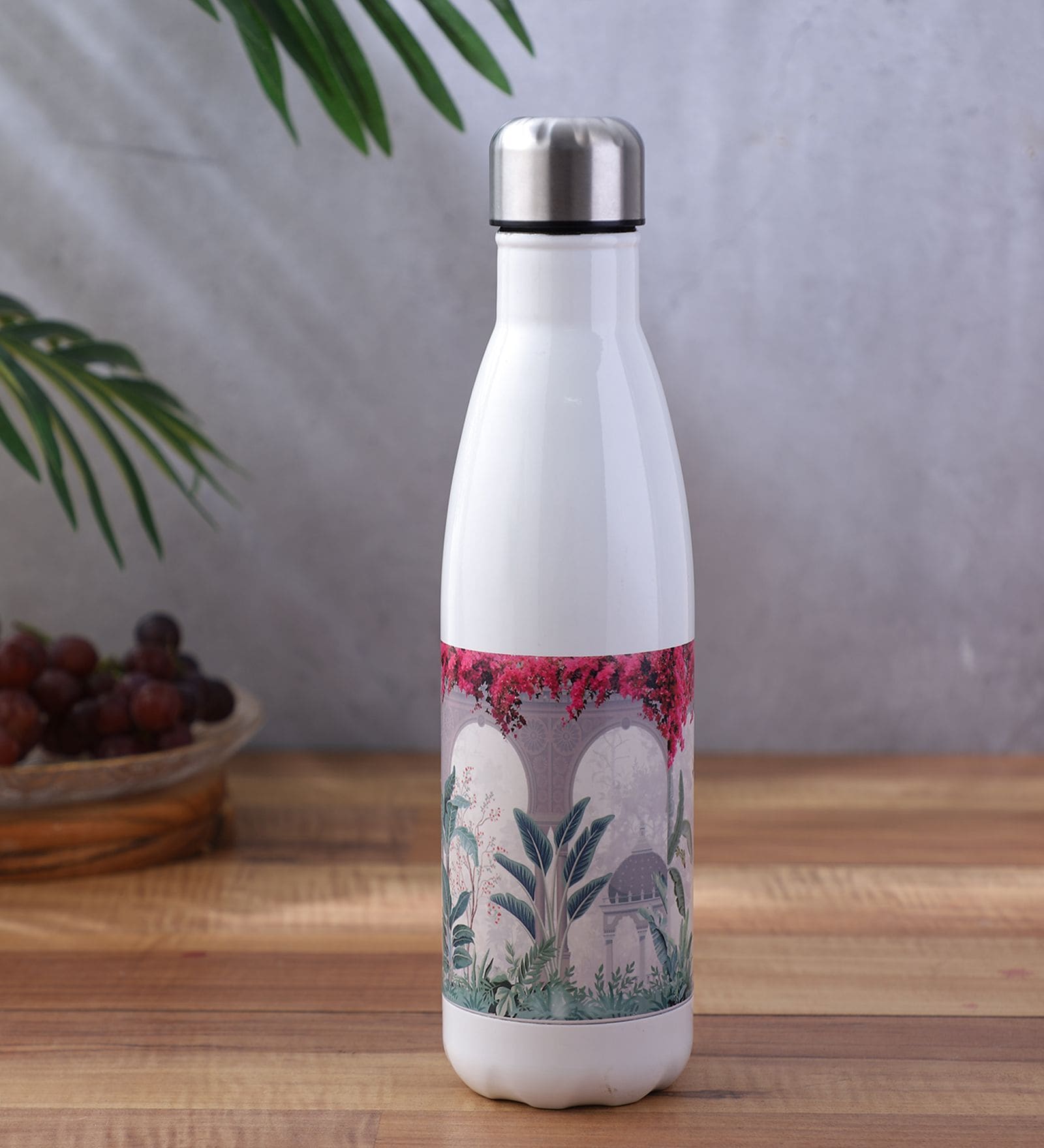 Fort Design & Green Leaves Printed Steel Water Bottle 600ml