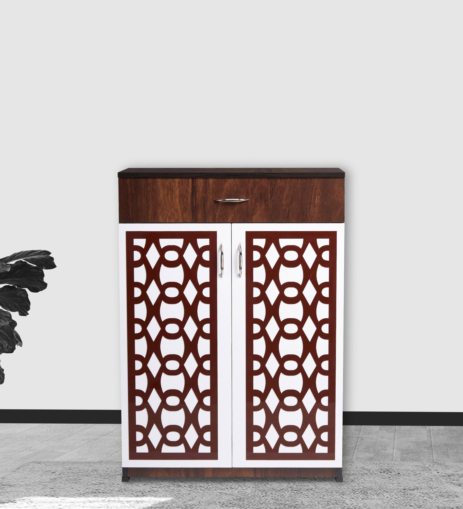 Fort Mordern Shoe Cabinet In Brown Teak Finish