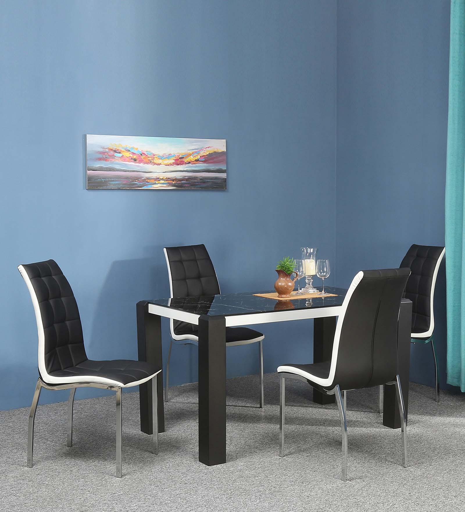 Fortica Metal 4 Seater Dining Set in Black Finish