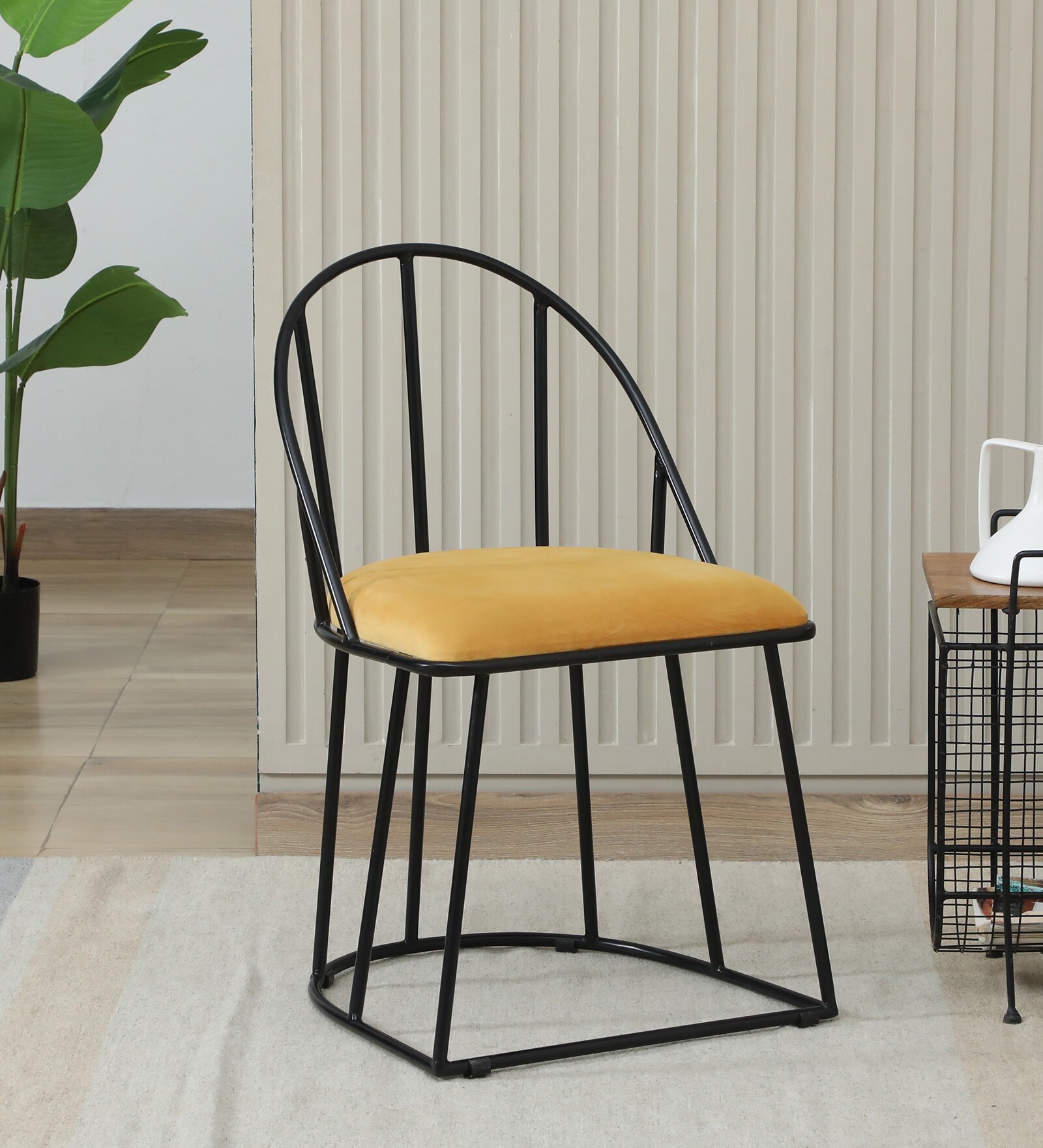Beyla Metal Chair In Black Powder Coated With Mustered Velvet Fabric