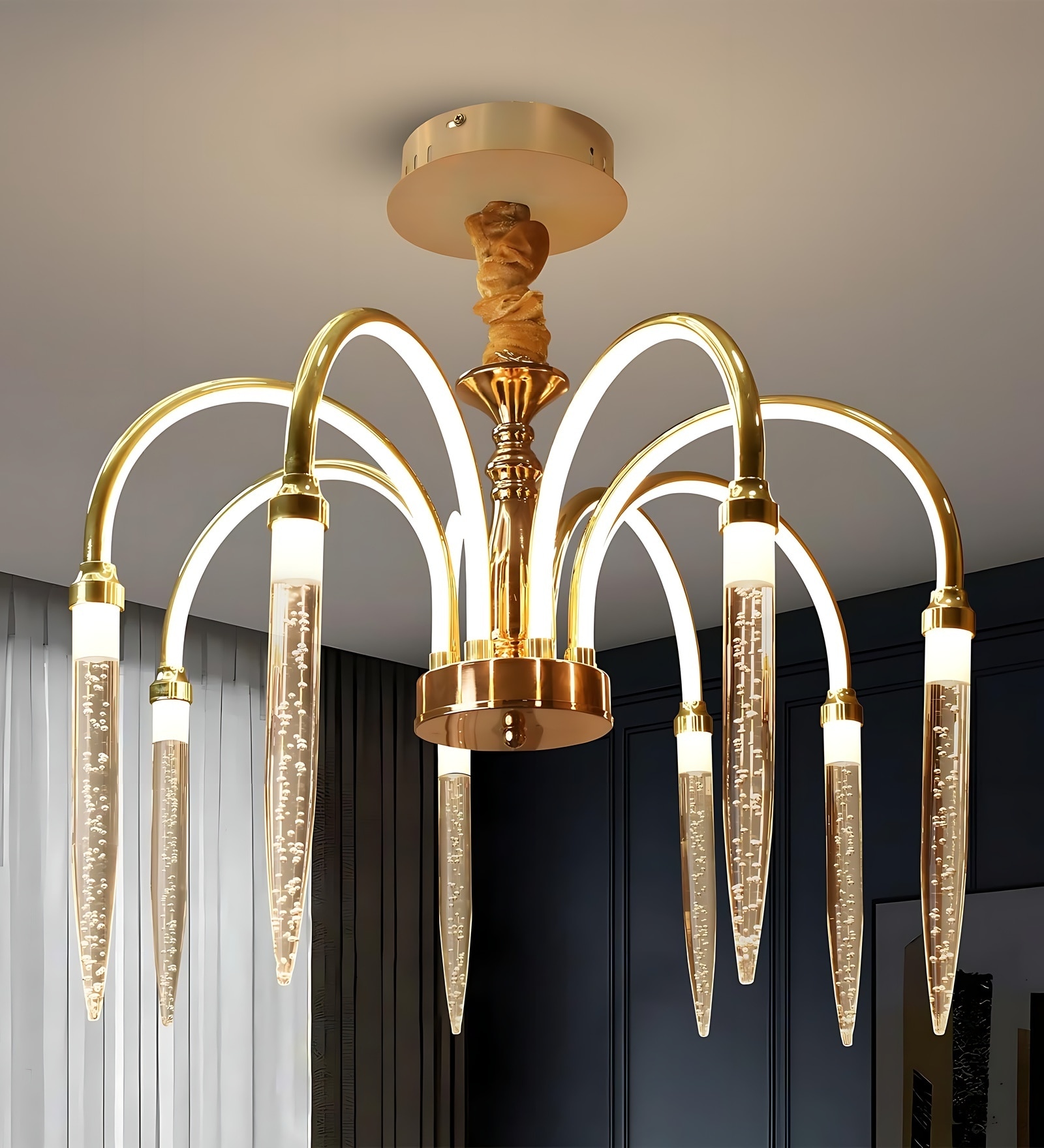 Fount 60W Smart LED Chandelier | 55 cm Gel Design | Google & Alexa Control | Height Adjustable | 3 Light Modes | Modern Luxury Ceiling Light for Living Room & Dining