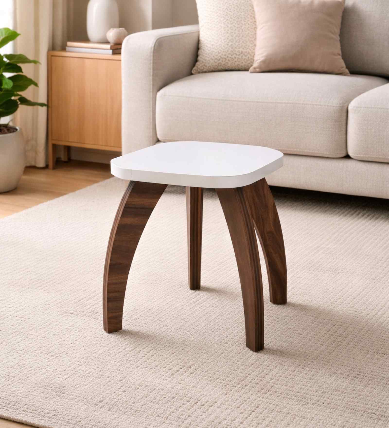 Four Leg Square Table in White Finish