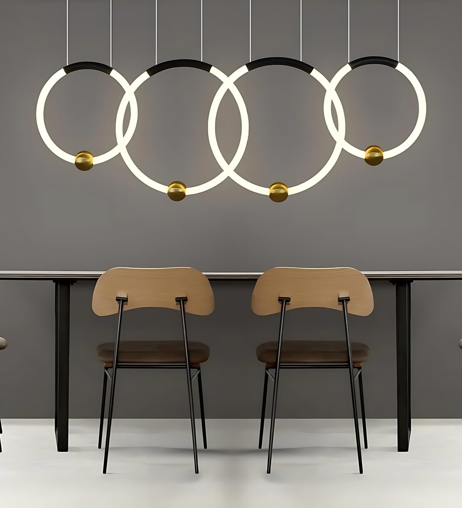 Four Rings 52W LED Ceiling Chandelier 90cm, Geometric Quad Ring White Black Gold Design, 3 Light Modes, Modern Chandelier for Living Room Bedroom Dining Hall Office Lighting