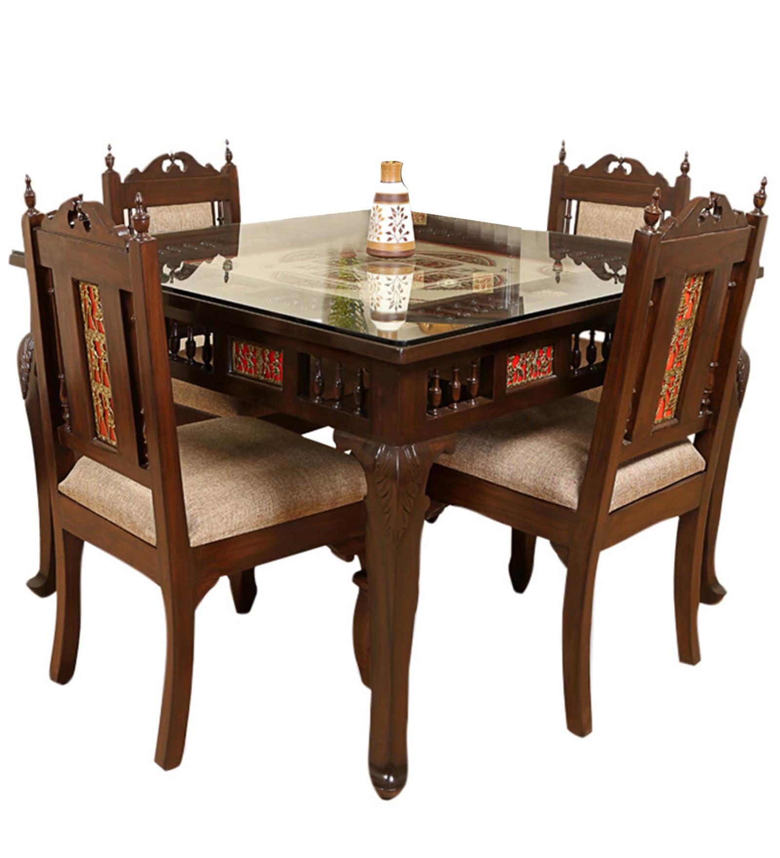 Buy Four Seater Dining Set in Walnut Finish by ExclusiveLane Online 4 Seater Dining Sets
