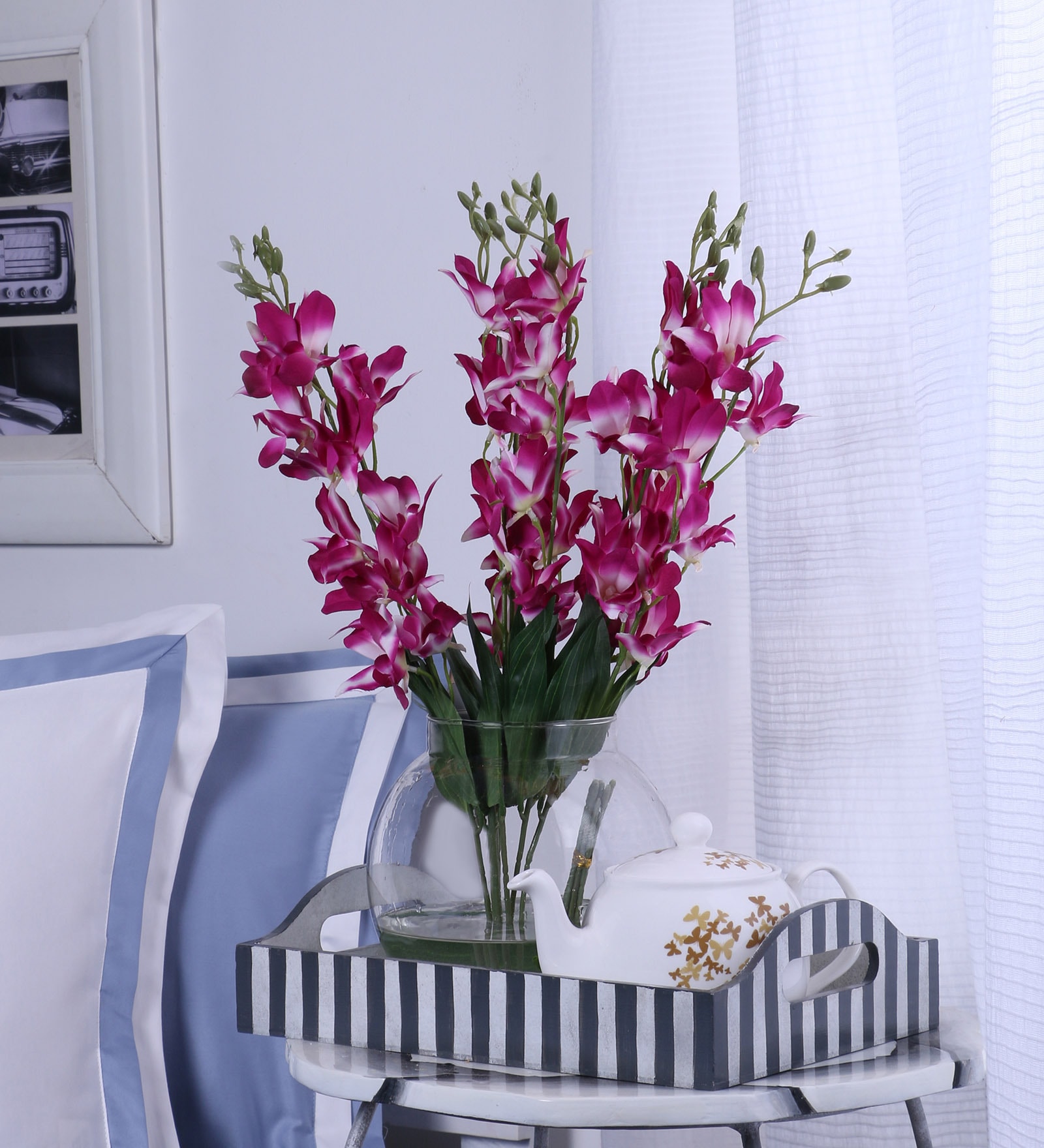 Buy Purple Polyester Fuscia Synthetic Orchid Stem Artificial Flowers at