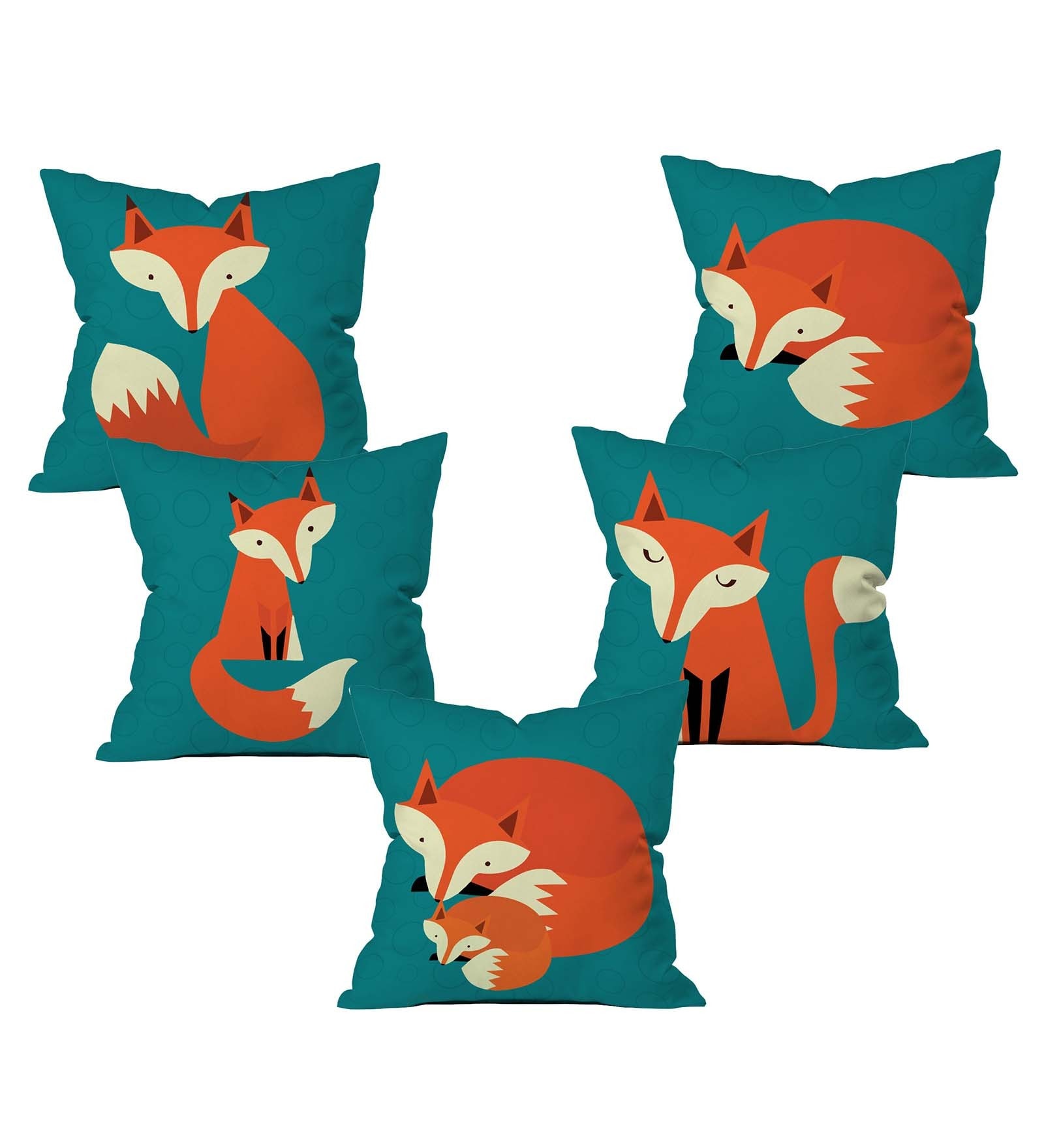 Fox Family Cushion Cover Set of 5