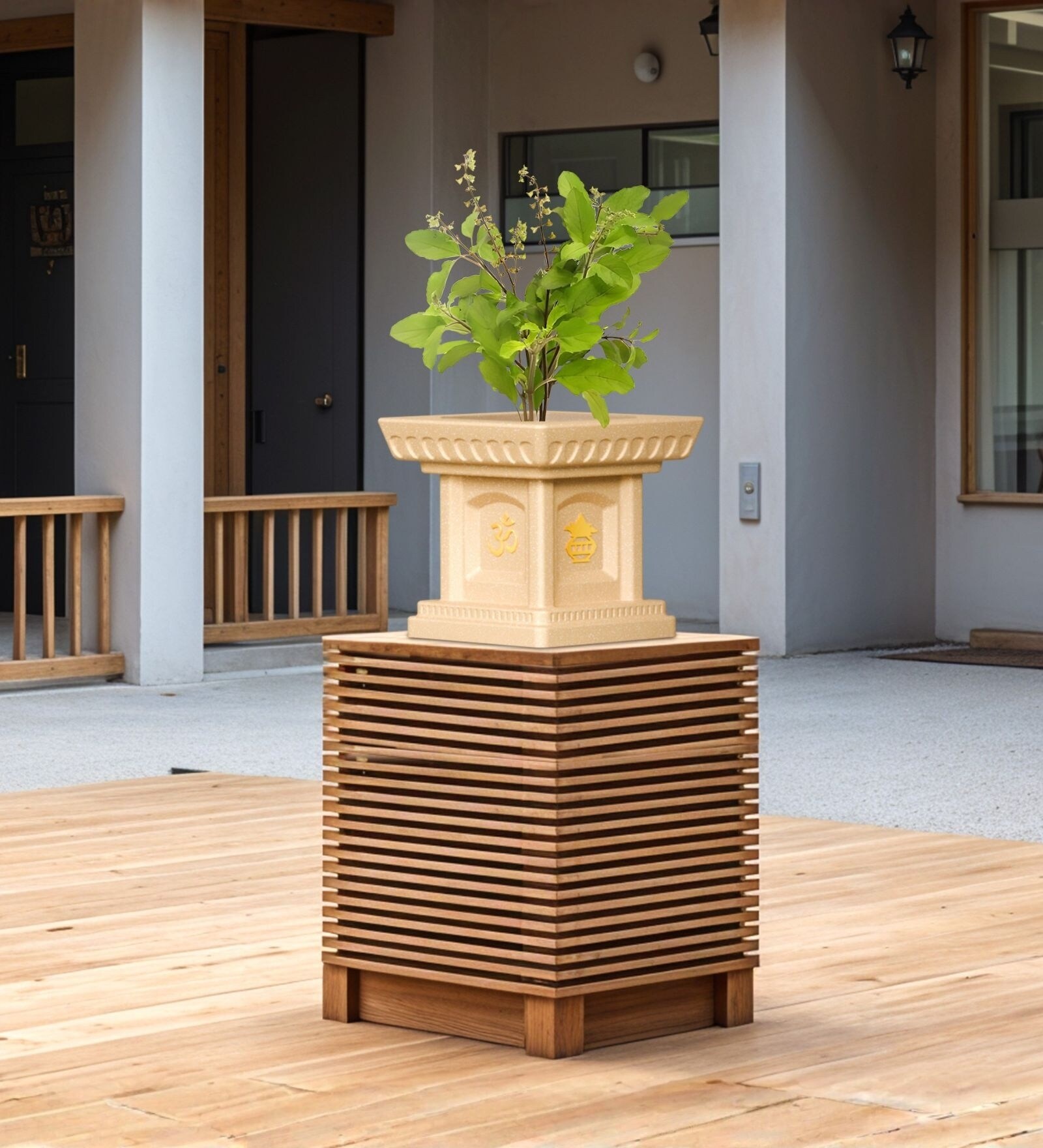 Beige German Polymer Tulsi Planter 12 Inch