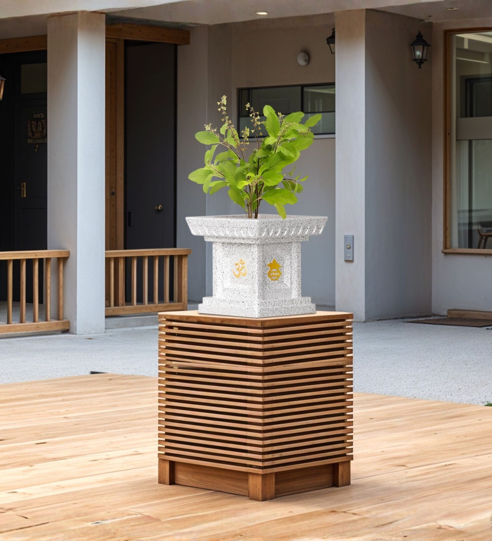 Marble White German Polymer Tulsi Planter 12 Inch