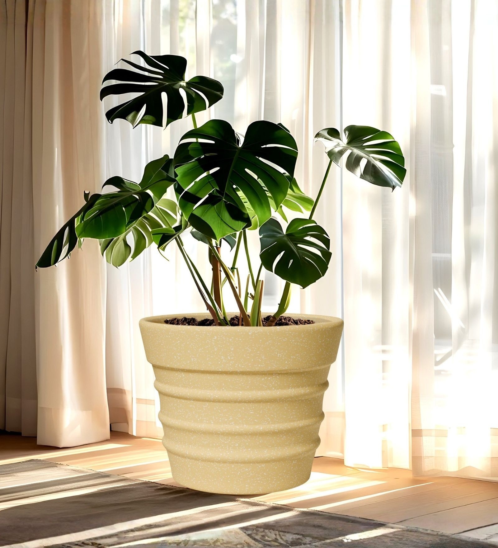 Beige 21 Inch German Polymer Round Plant Container