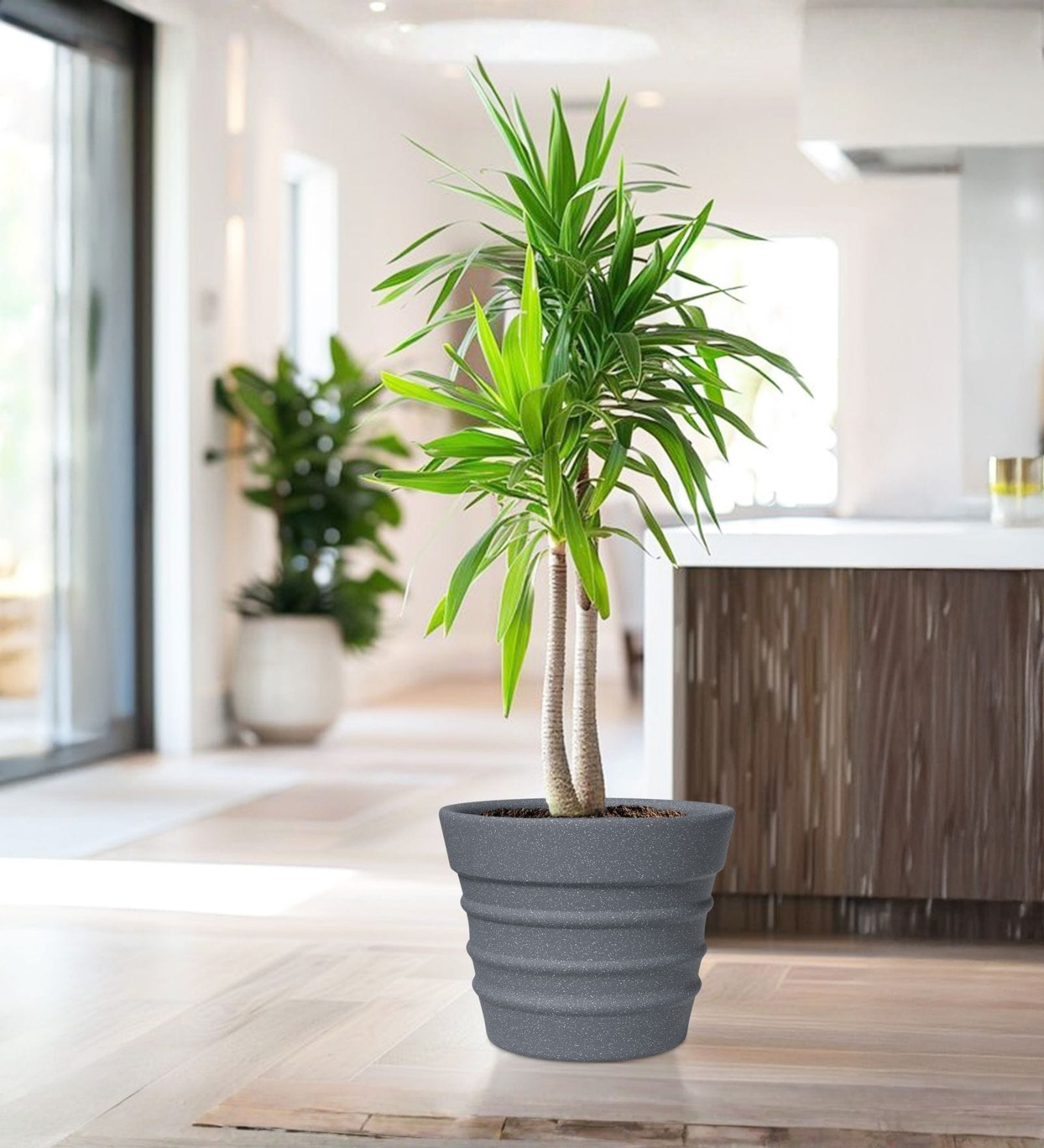 Grey 14 Inch German Polymer Round Plant Container