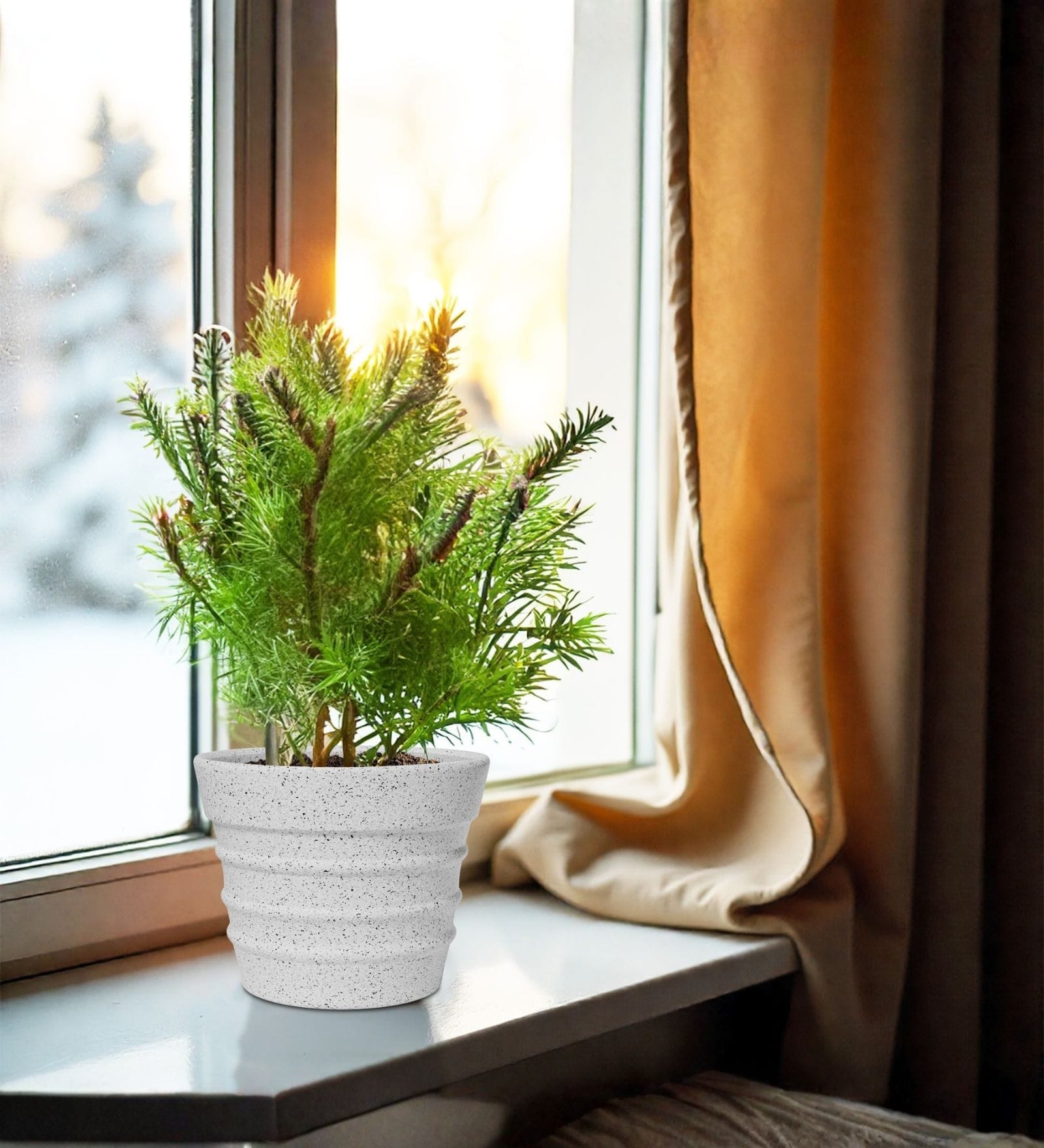 Marble White 12 Inch German Polymer Round Plant Container