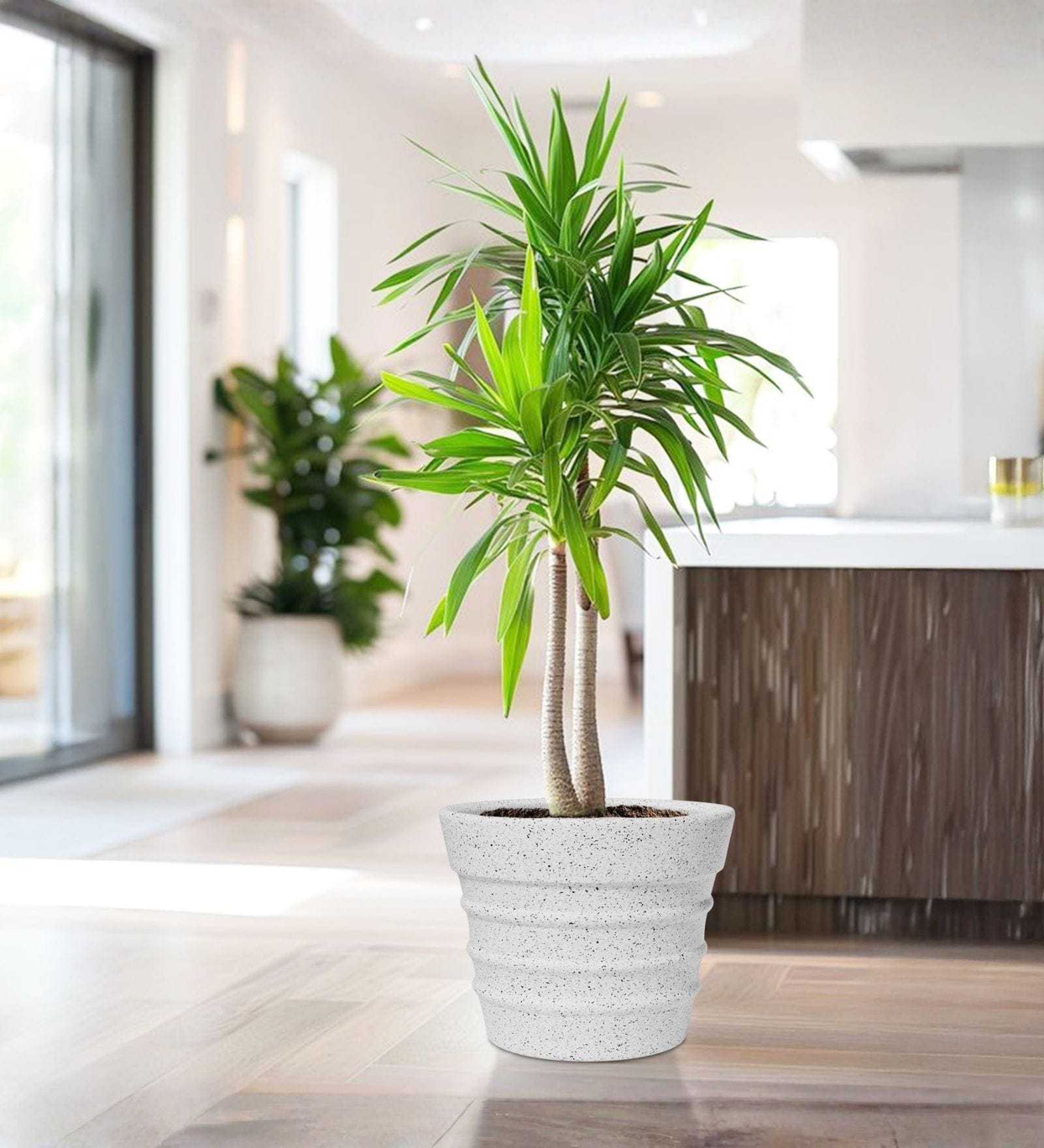 Marble White 14 Inch German Polymer Round Plant Container