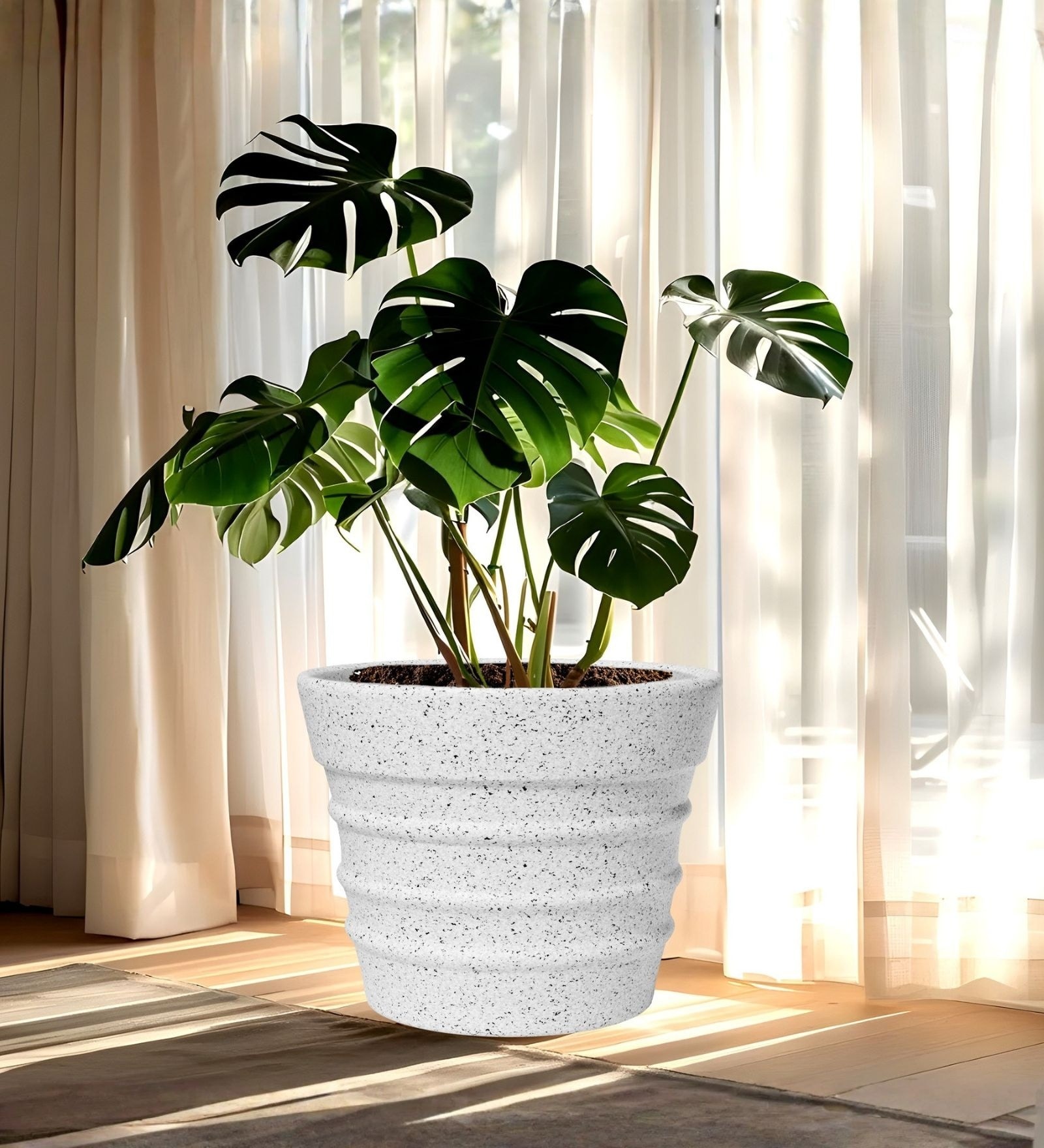 Marble White 21 Inch German Polymer Round Plant Container