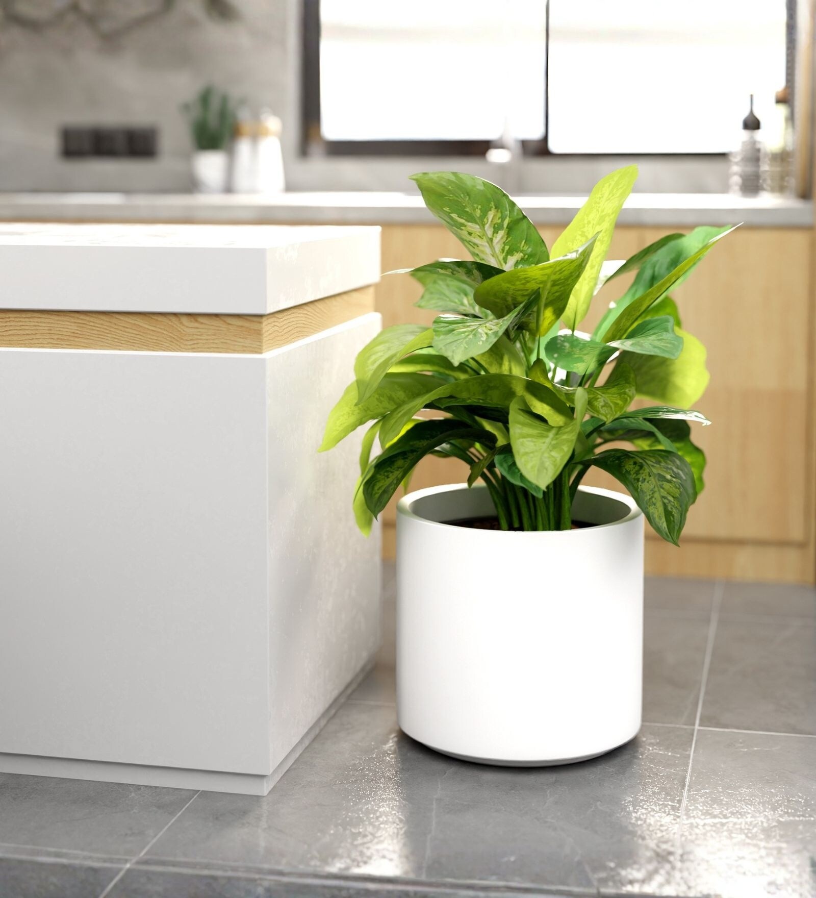 White German Polymer Round Planter Cilin 17 Inch