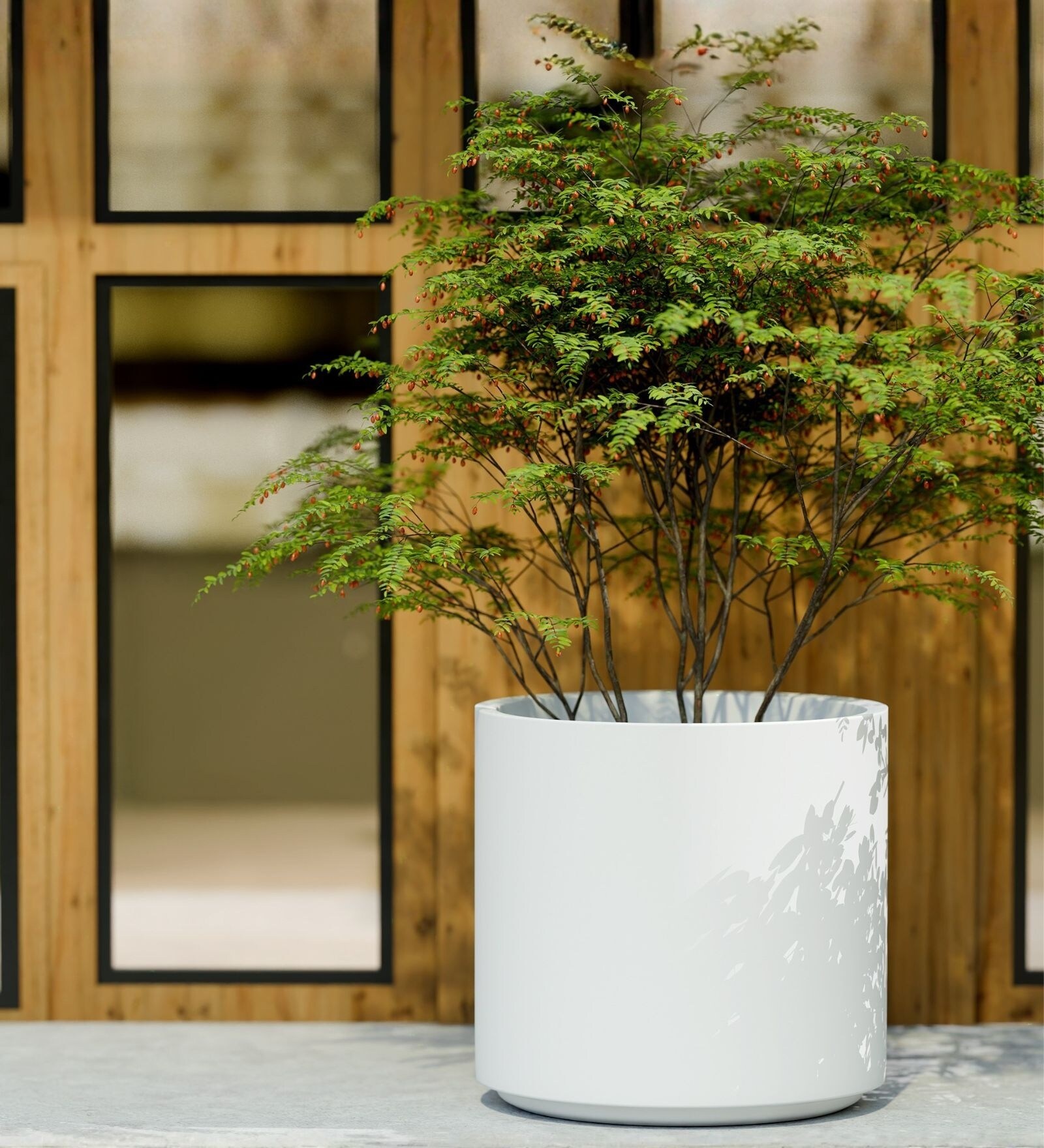White German Polymer Round Planter Cilin 20 Inch