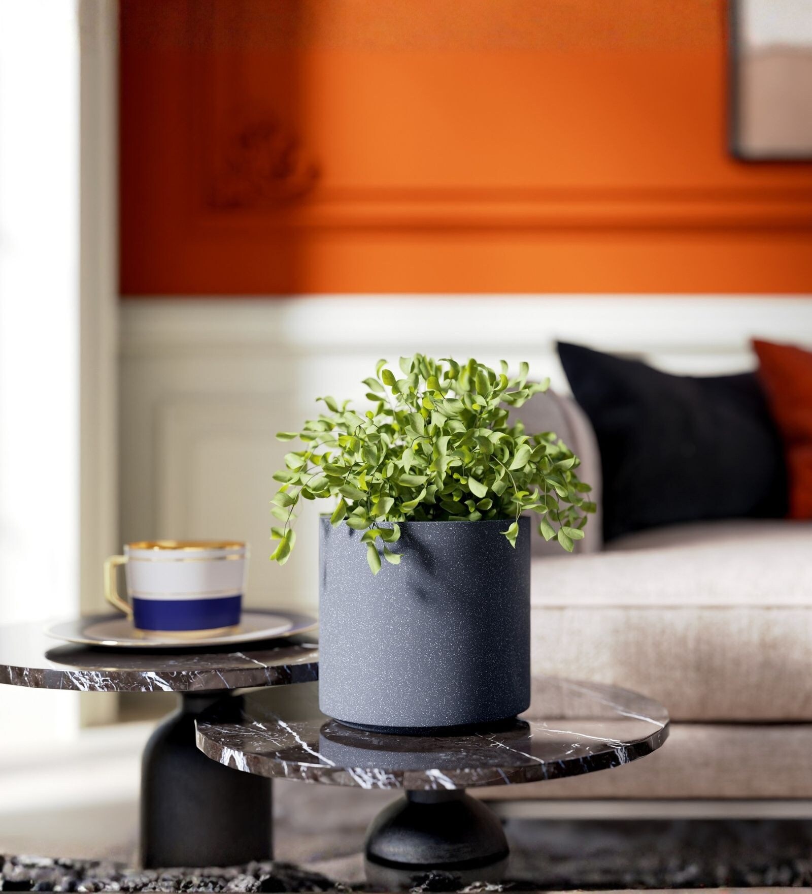 Grey German Polymer Round Planter Cilin 8 Inch
