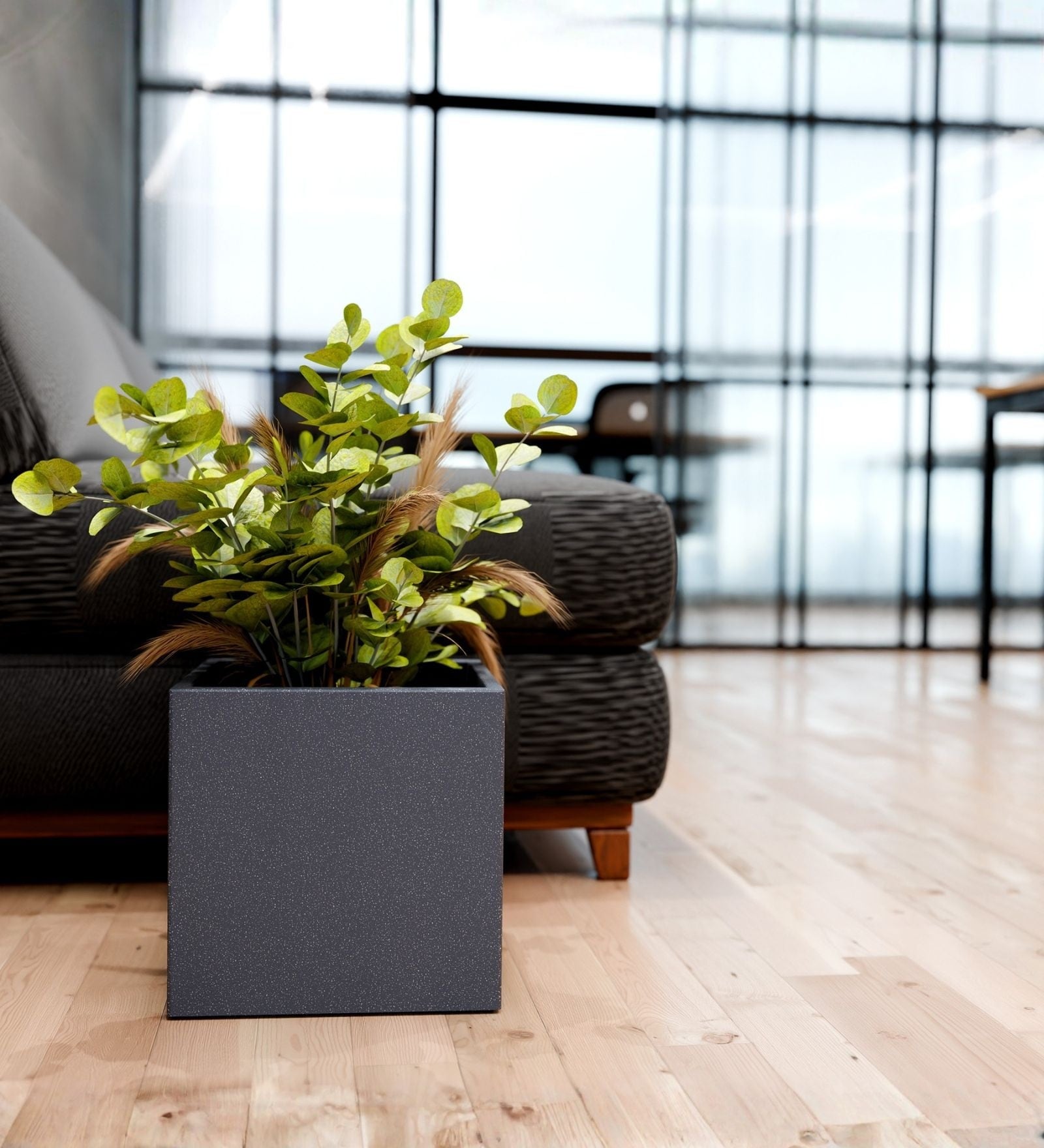 Grey German Polymer Square Planter Cubo 12 Inch