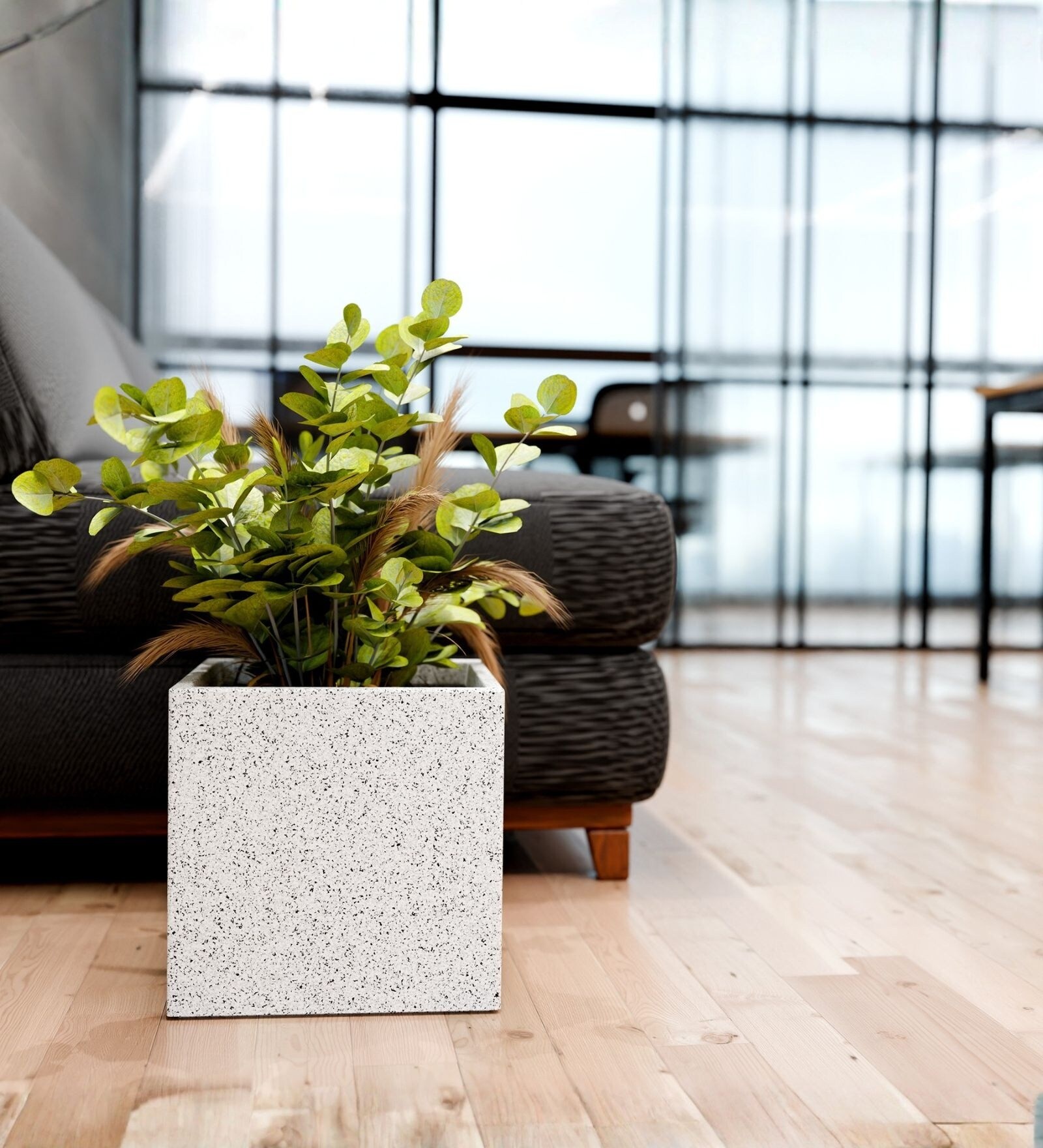 Marble White German Polymer Square Planter Cubo 12 Inch