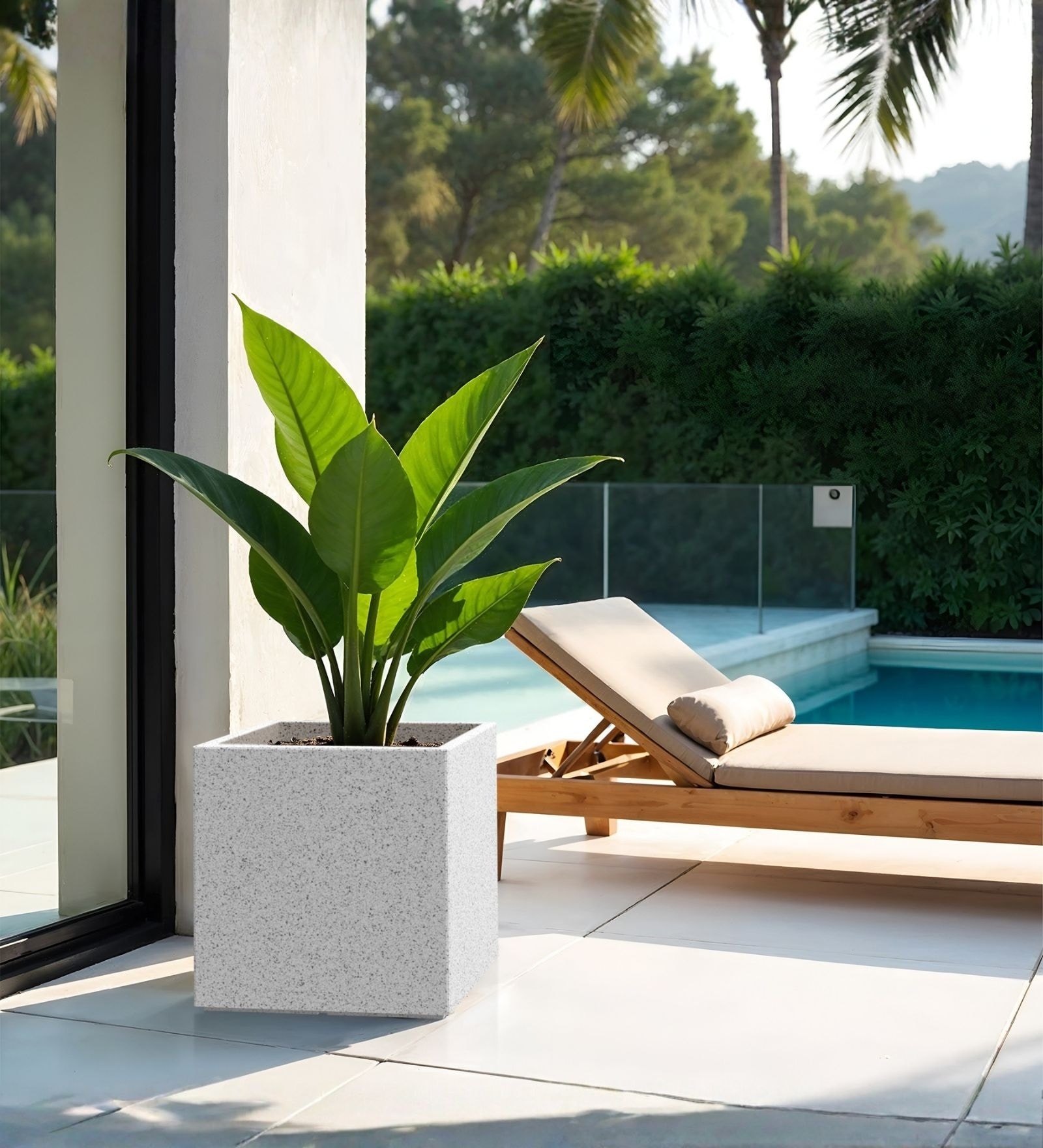 Marble White German Polymer Square Planter Cubo 20 Inch