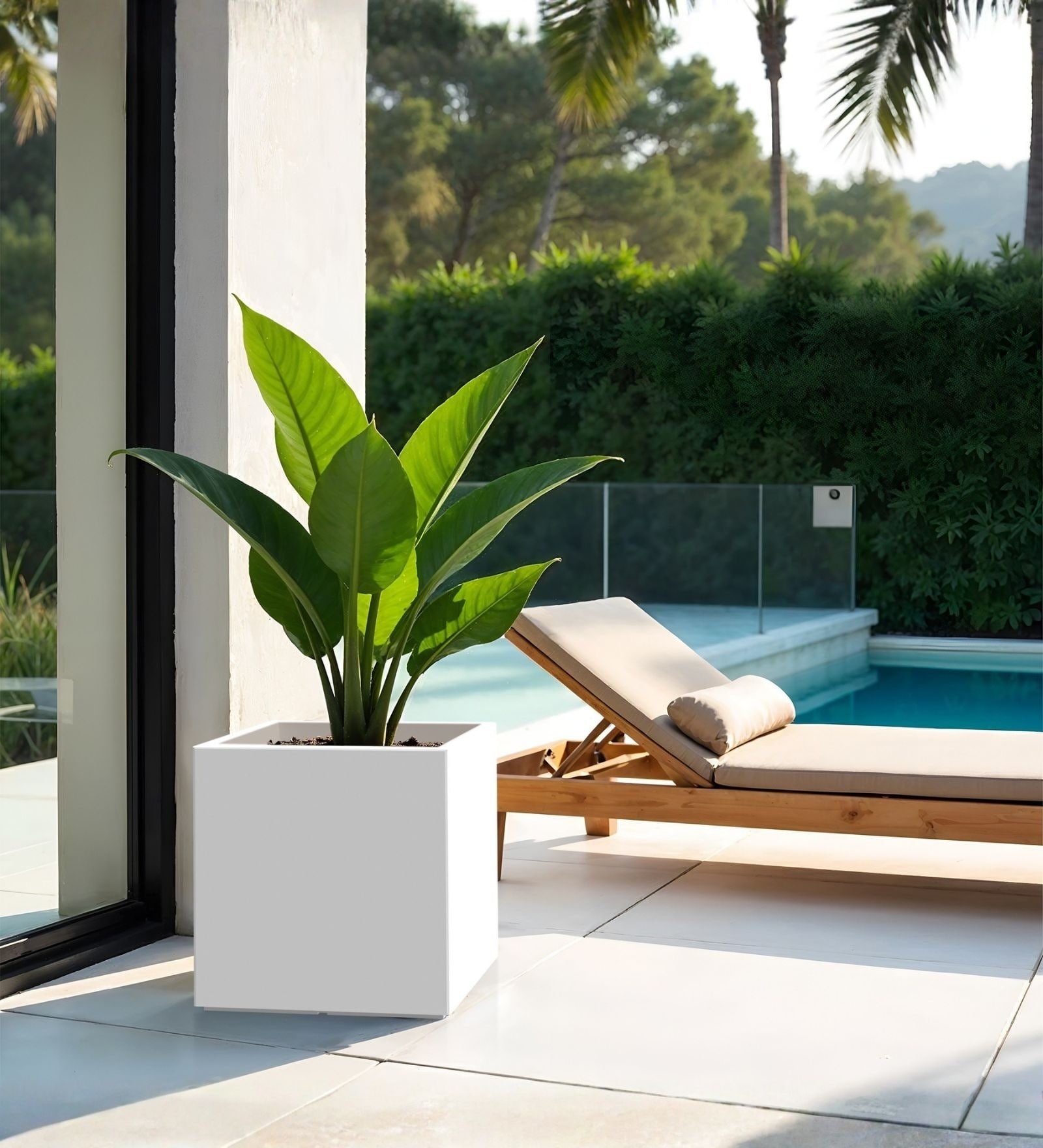 White German Polymer Square Planter Cubo 20 Inch