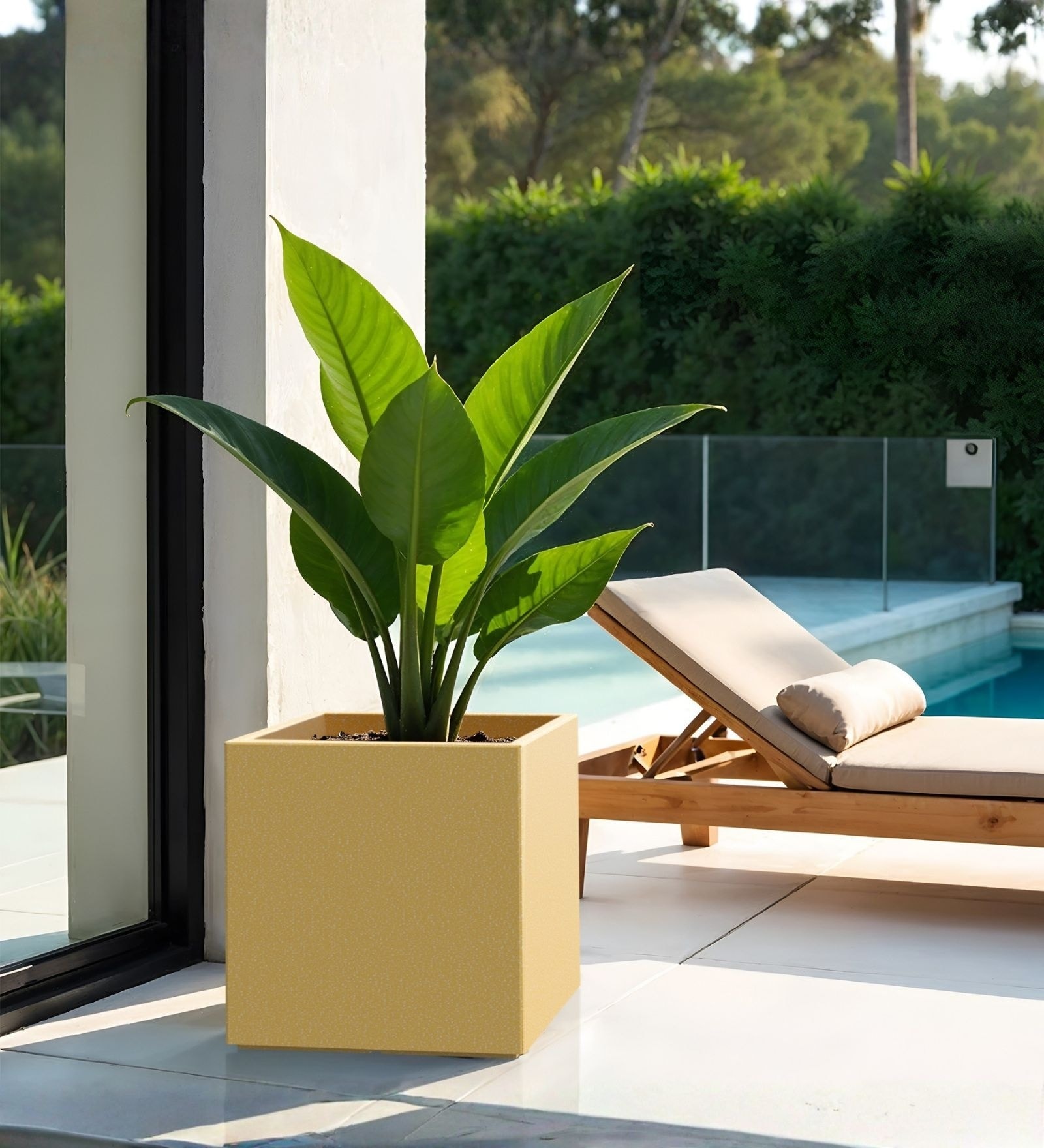 Beige German Polymer Square Planter Cubo 24 Inch
