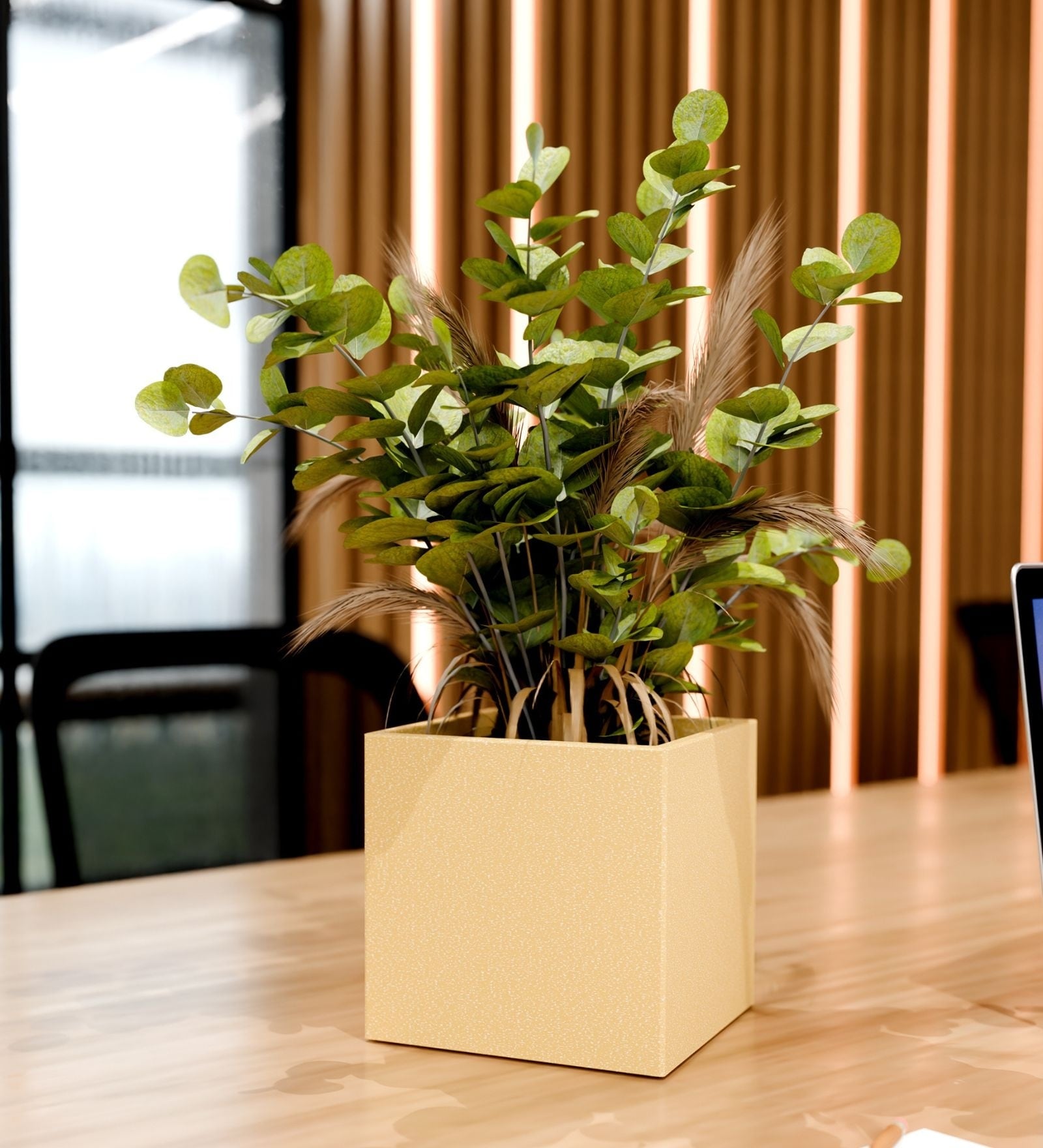 Beige German Polymer Square Planter Cubo 8 Inch
