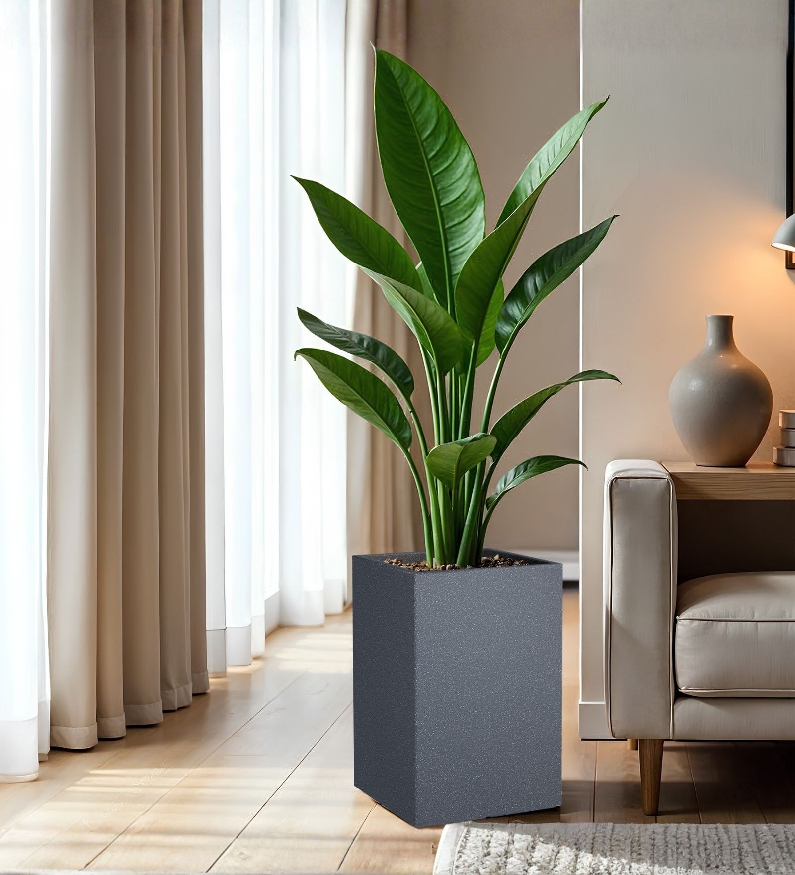 Grey German Polymer Square Planter Cubo Tall 24 Inch