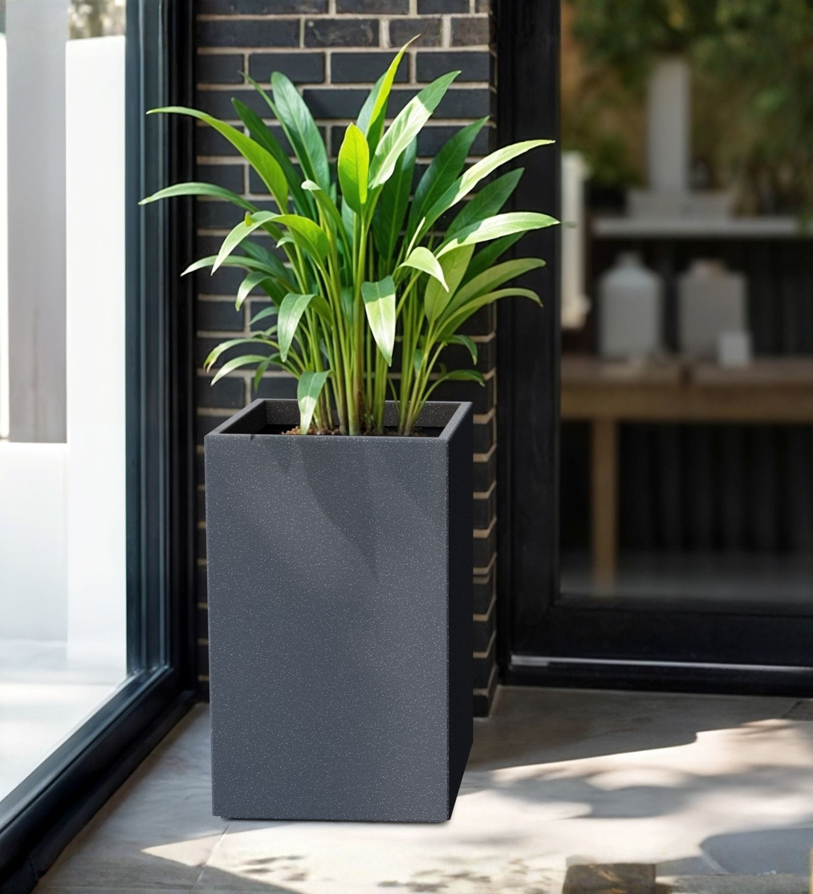 Grey German Polymer Square Planter Cubo Tall 30 Inch