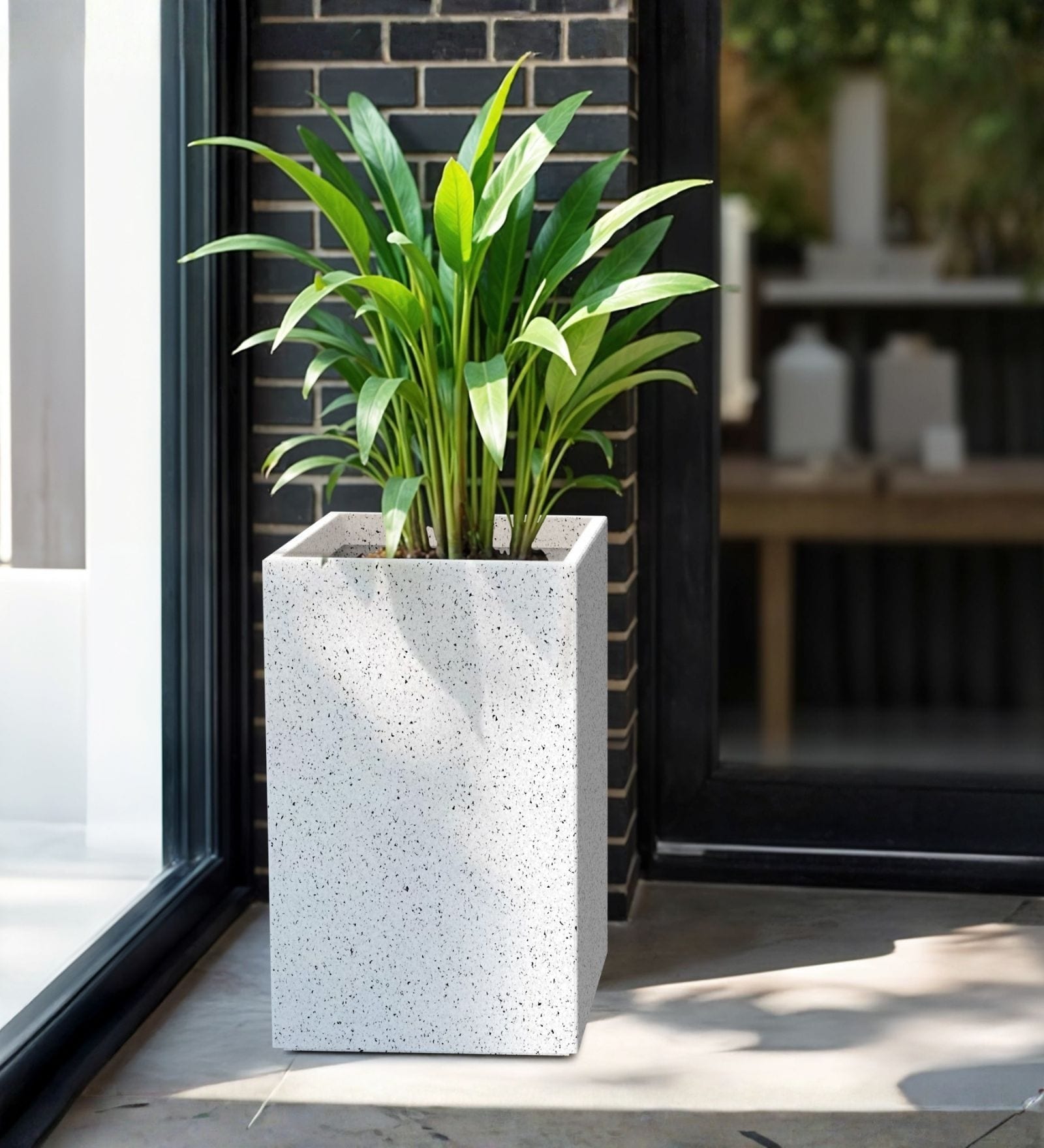 Marble White German Polymer Square Planter Cubo Tall 30 Inch