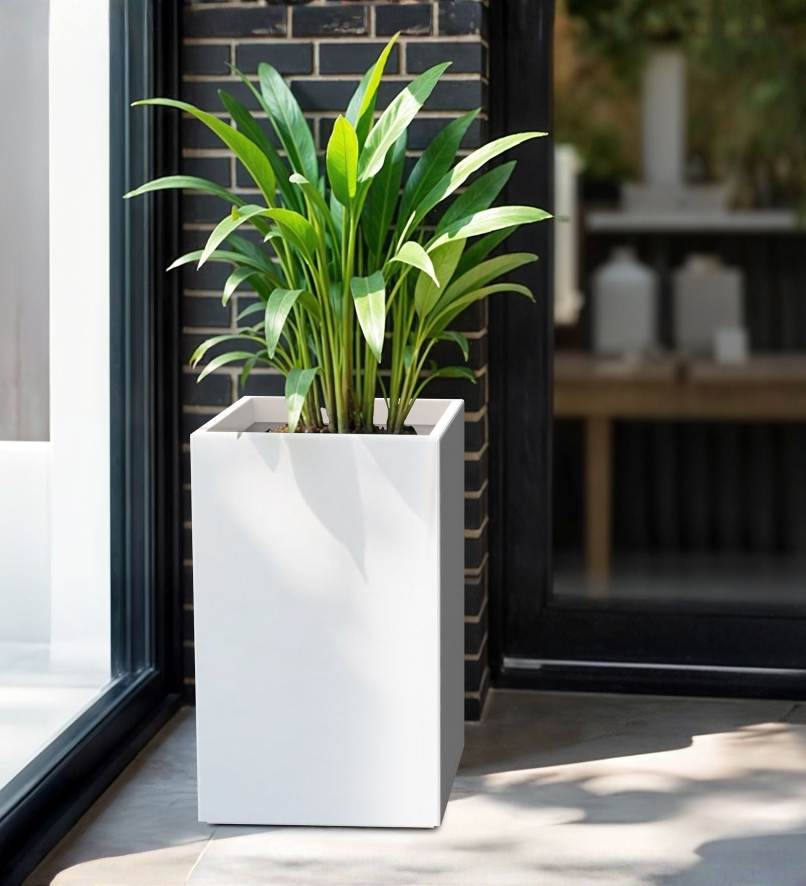 White German Polymer Square Planter Cubo Tall 30 Inch