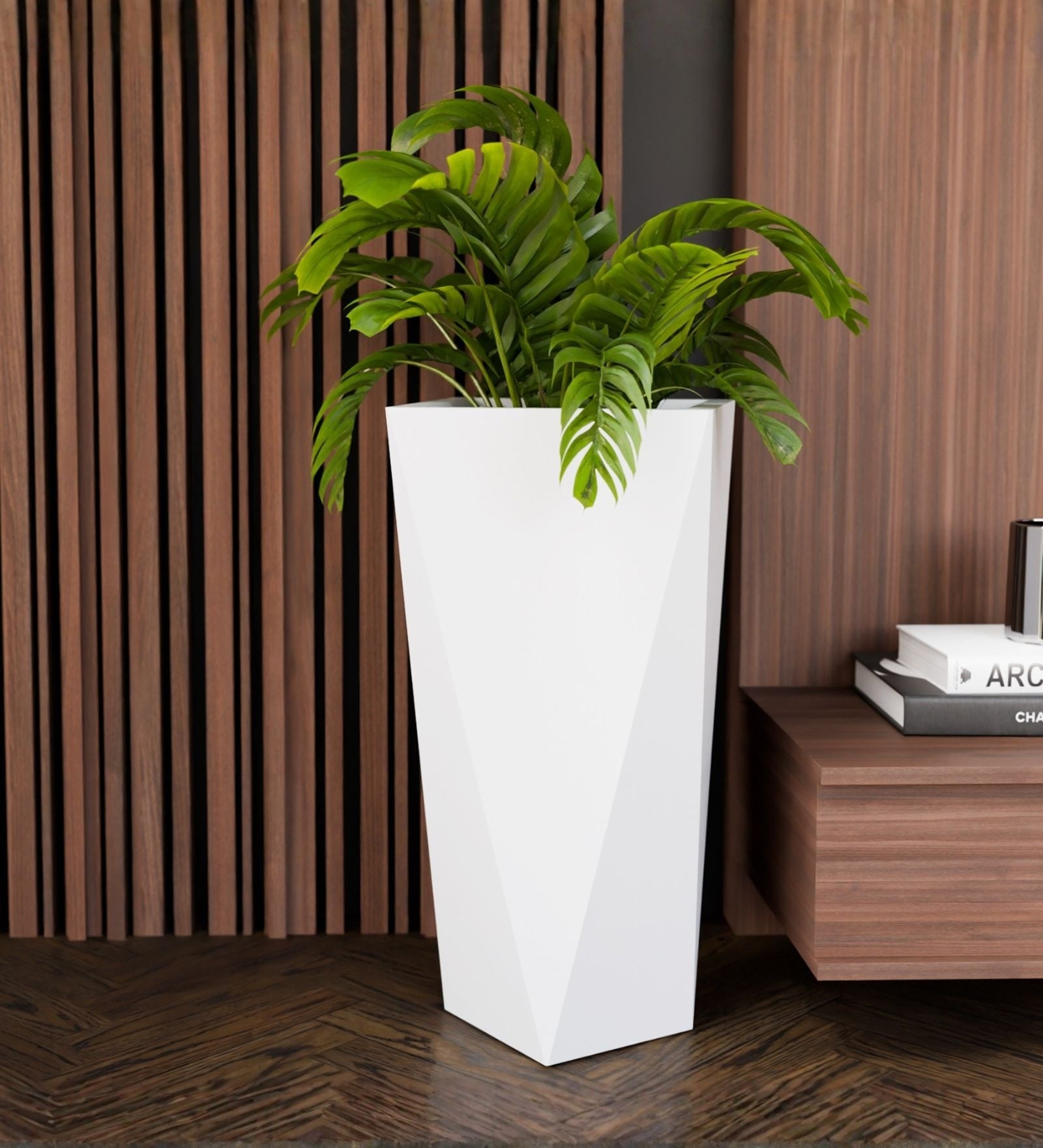 White German Polymer Diamond Shape Planter Dmd 30 Inch