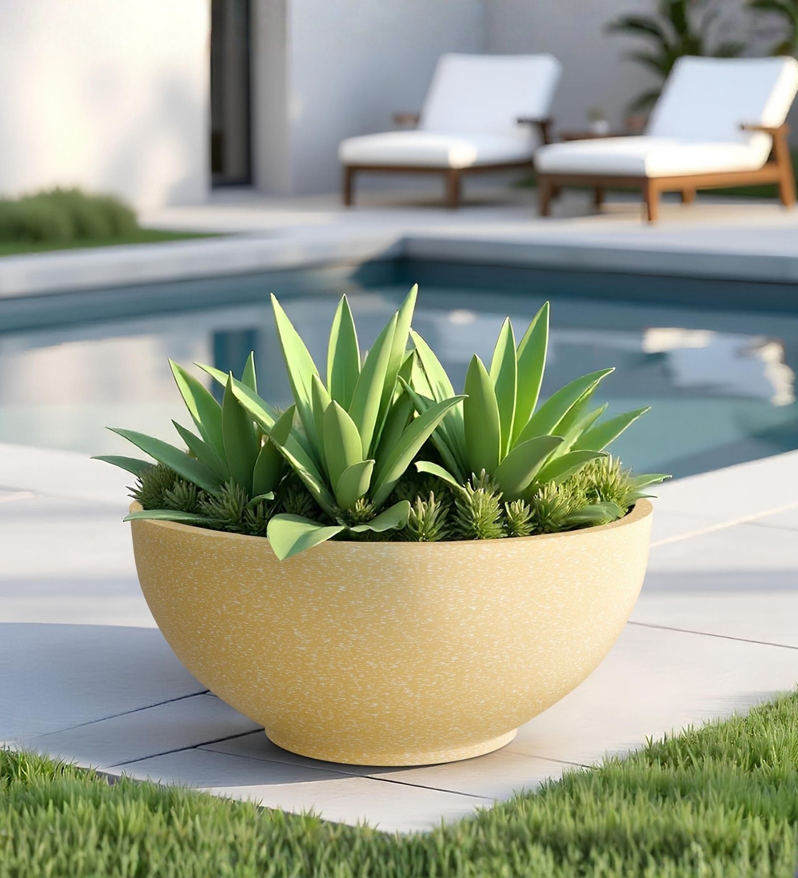 Beige German Polymer Round Planter Ktr 24 Inch