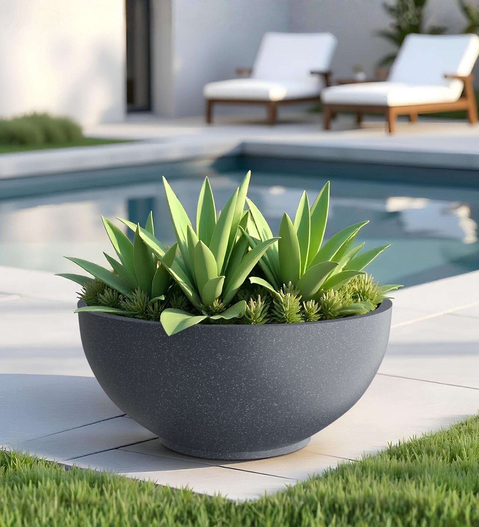 Grey German Polymer Round Planter Ktr 24 Inch