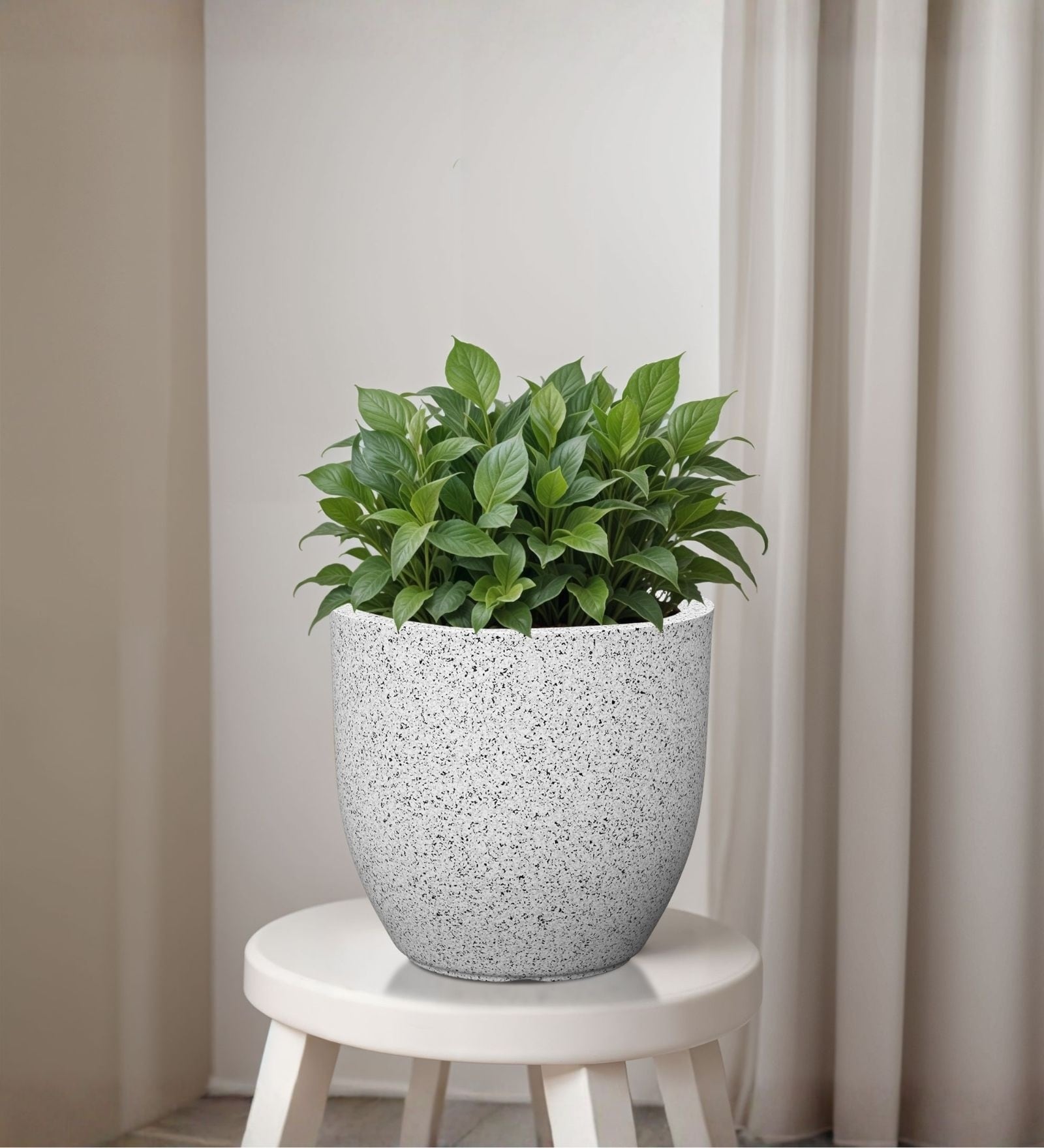 Marble White German Polymer Round Planter Pcup 10 Inch