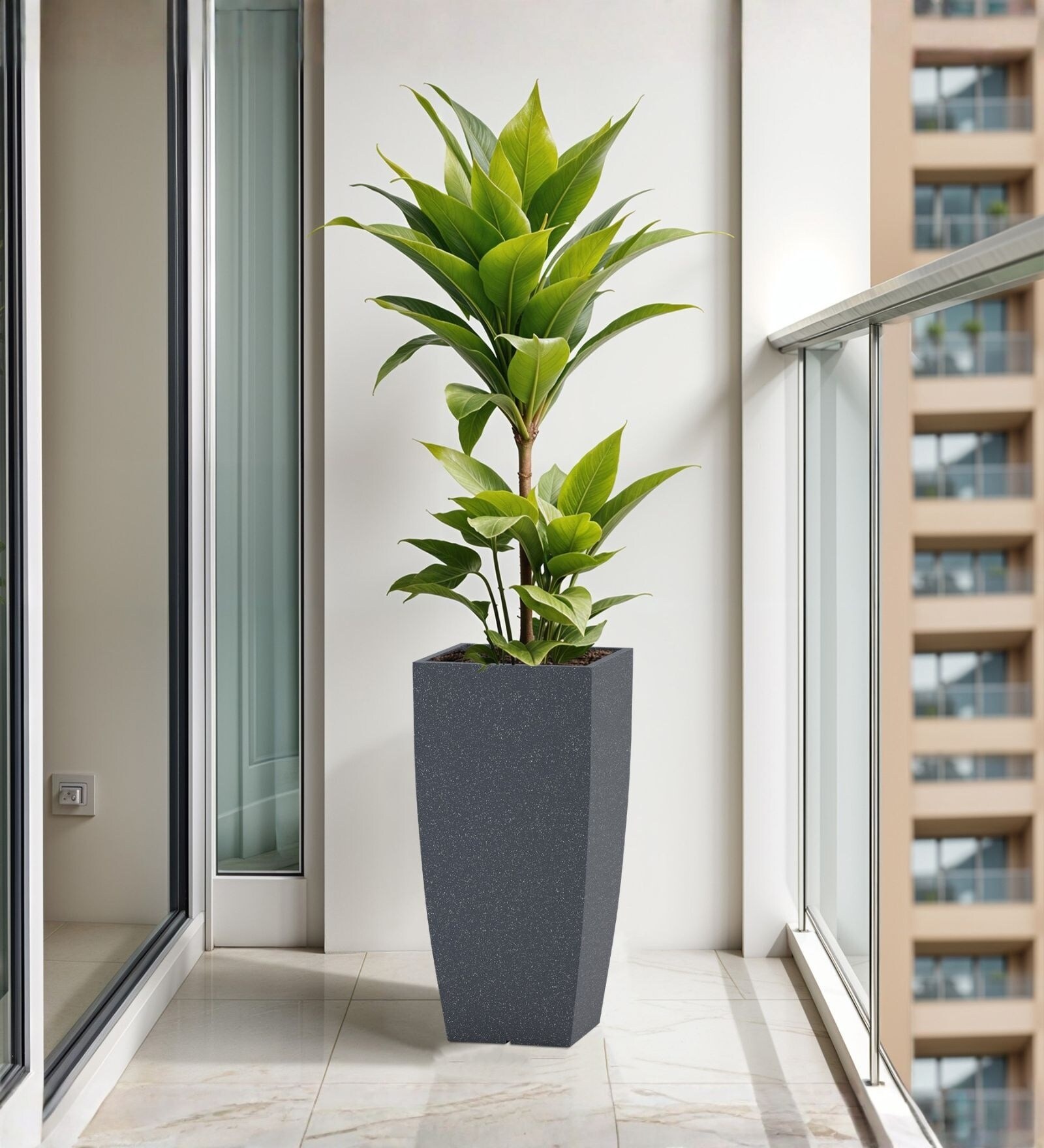 Grey German Polymer Tall Square Planter Tk 18 Inch