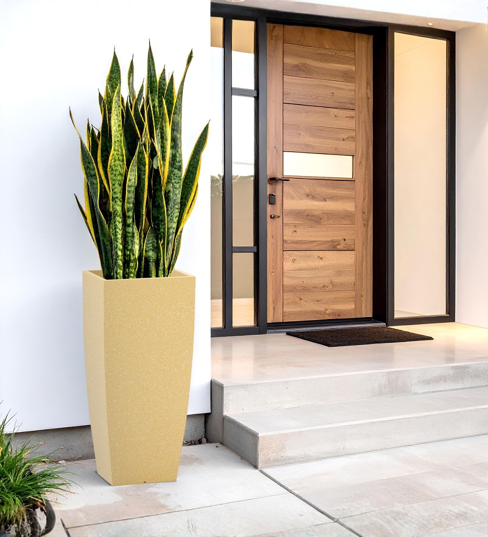 Beige German Polymer Tall Square Planter Tk 24 Inch