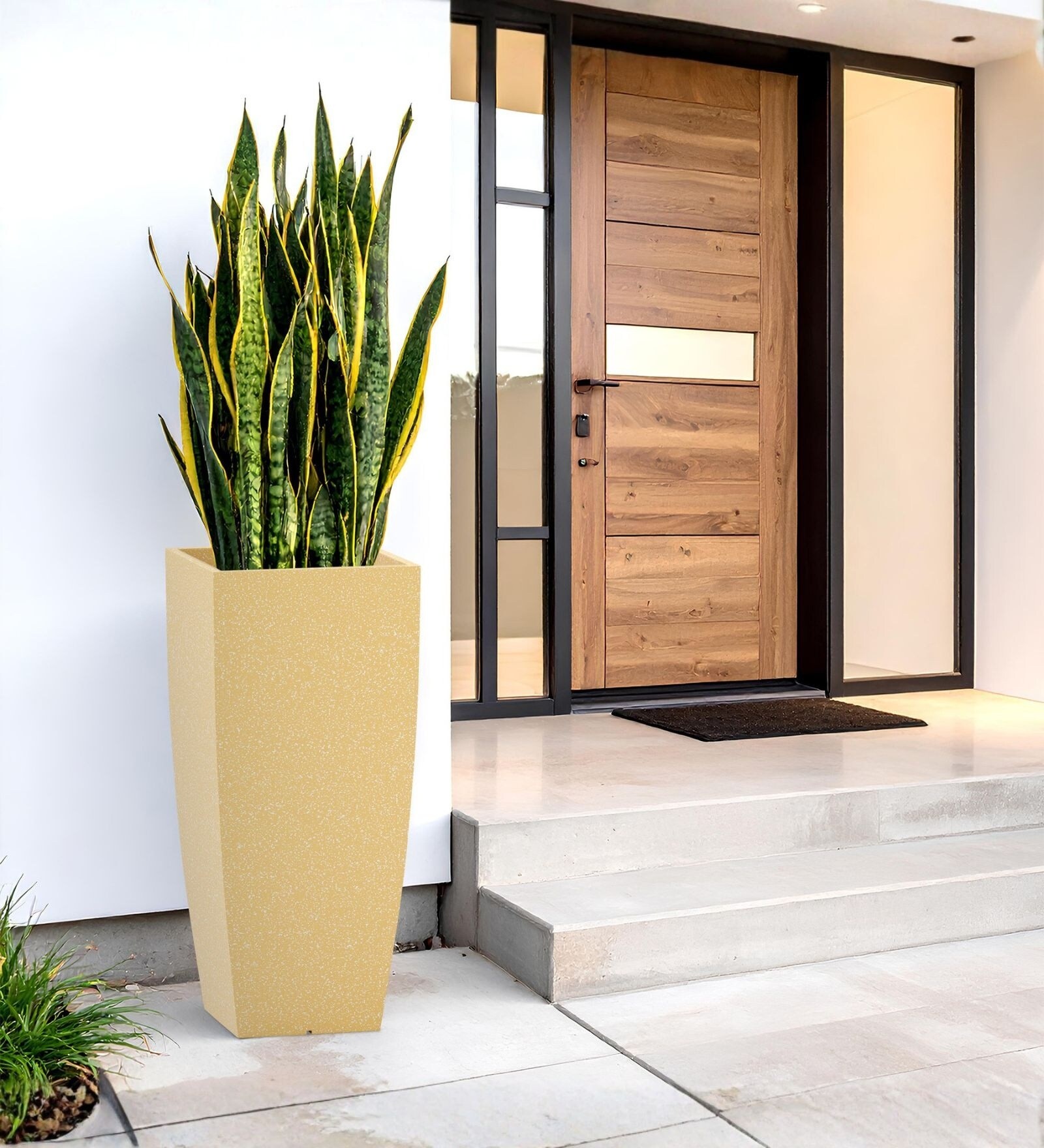 Beige German Polymer Tall Square Planter Tk 30 Inch