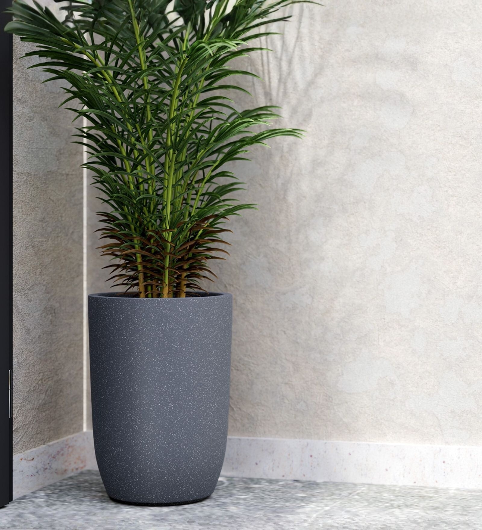 Grey German Polymer Tall Round Planter Tpc 14 Inch