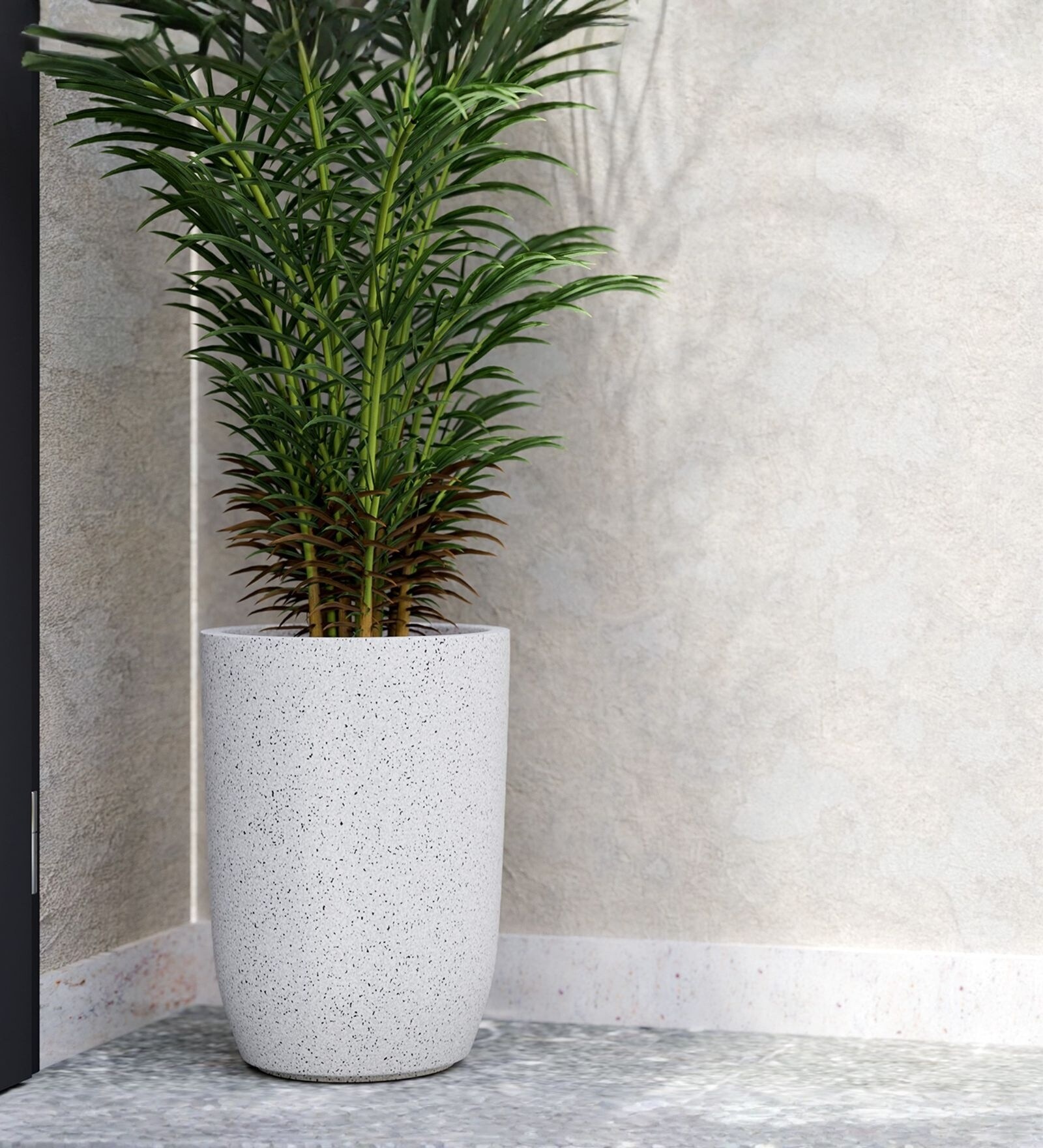 Marble White German Polymer Tall Round Planter Tpc 14 Inch