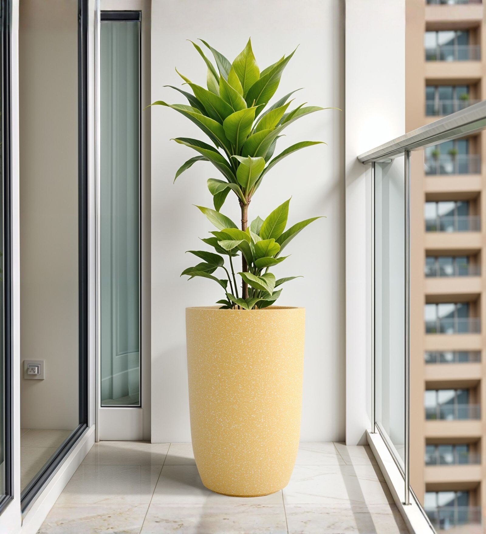 Beige German Polymer Tall Round Planter Tpc 18 Inch