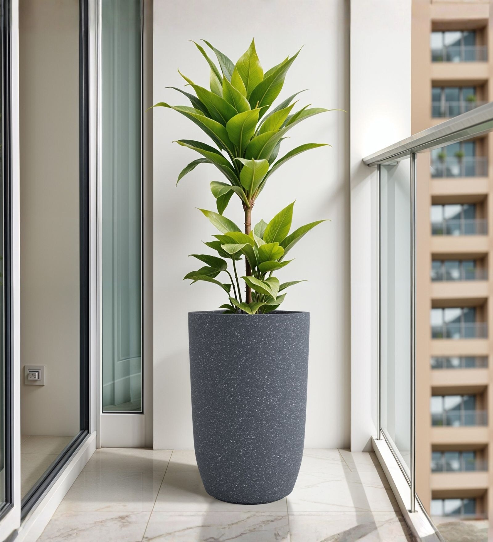 Grey German Polymer Tall Round Planter Tpc 18 Inch