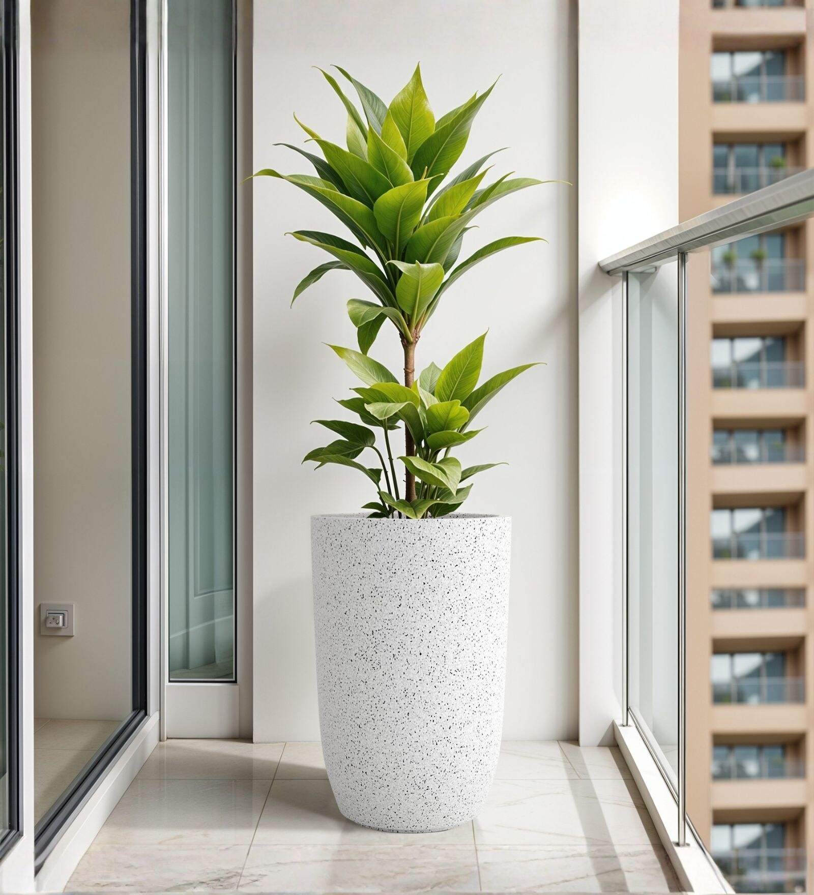 Marble White German Polymer Tall Round Planter Tpc 18 Inch