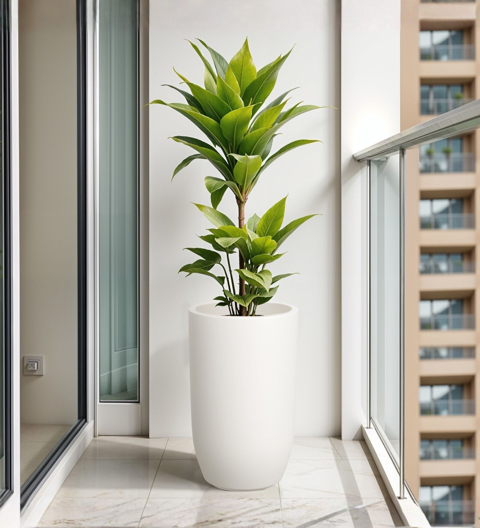 White German Polymer Tall Round Planter Tpc 18 Inch