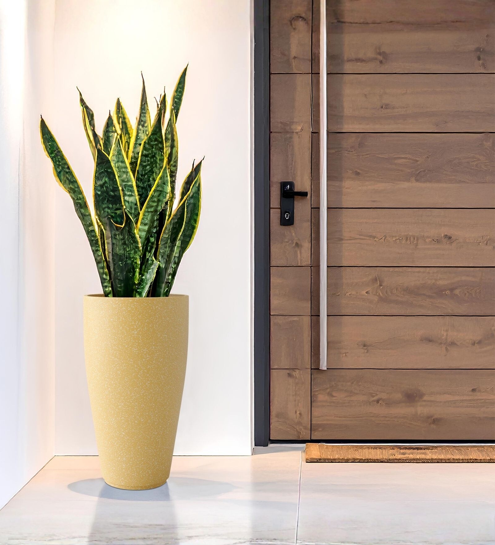 Beige German Polymer Tall Round Planter Vnr 30 Inch