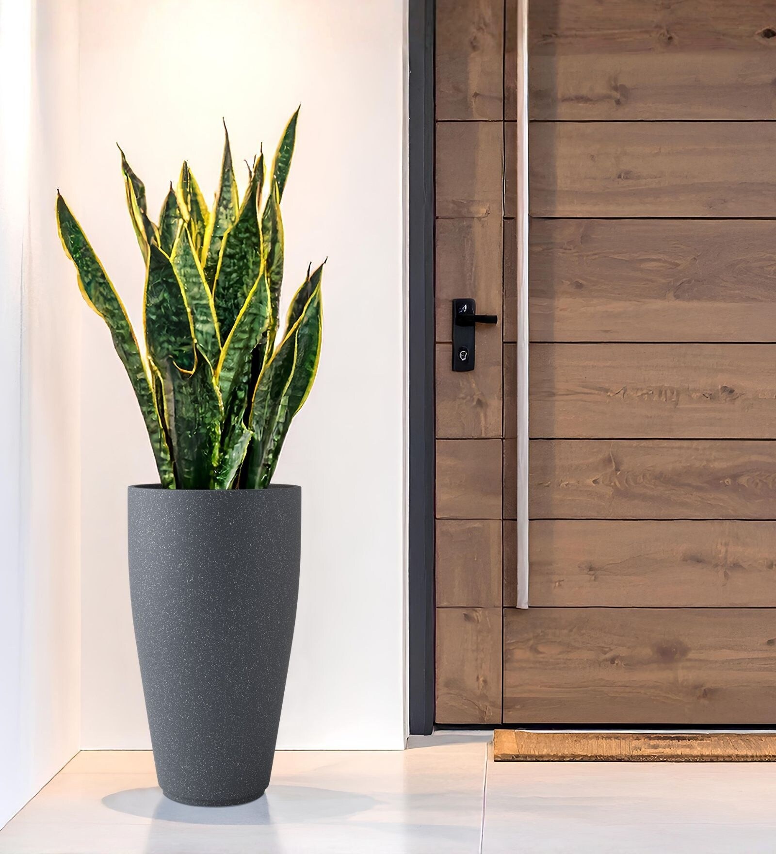 Grey German Polymer Tall Round Planter Vnr 30 Inch