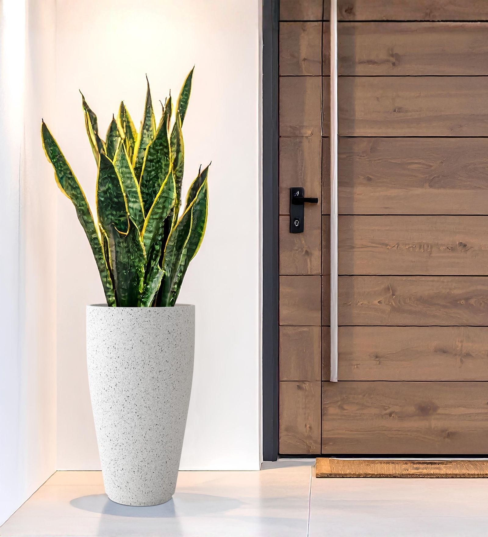 Marble White German Polymer Tall Round Planter Vnr 30 Inch