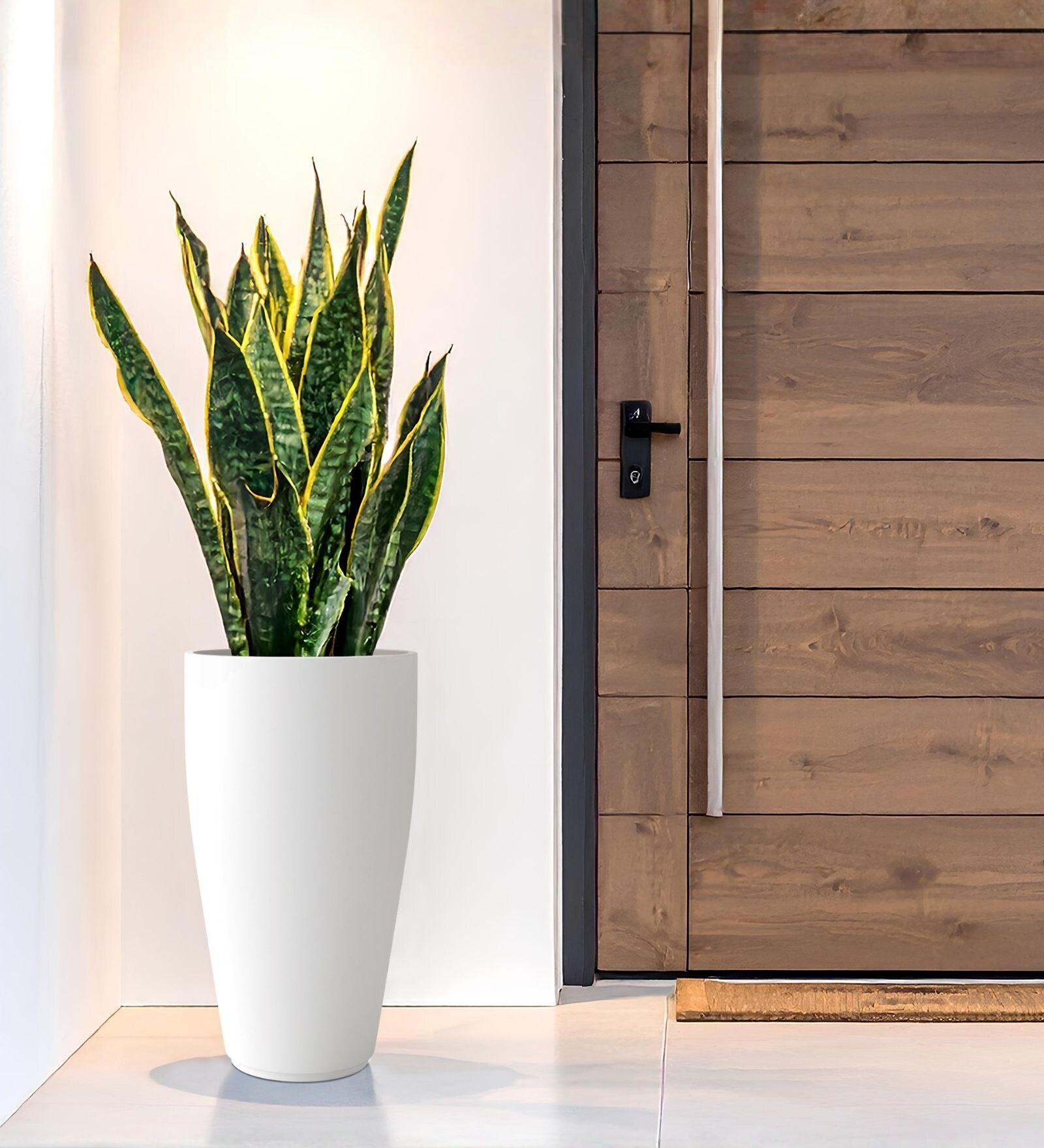 White German Polymer Tall Round Planter Vnr 30 Inch