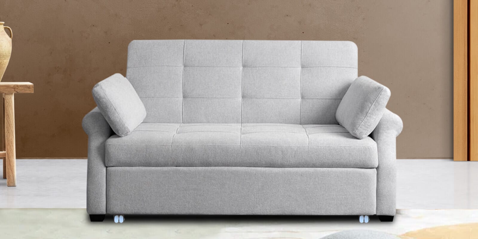 Buy Fornia Fabric 3 Seater Pull Out Sofa Cum Bed In Light Grey Colour ...